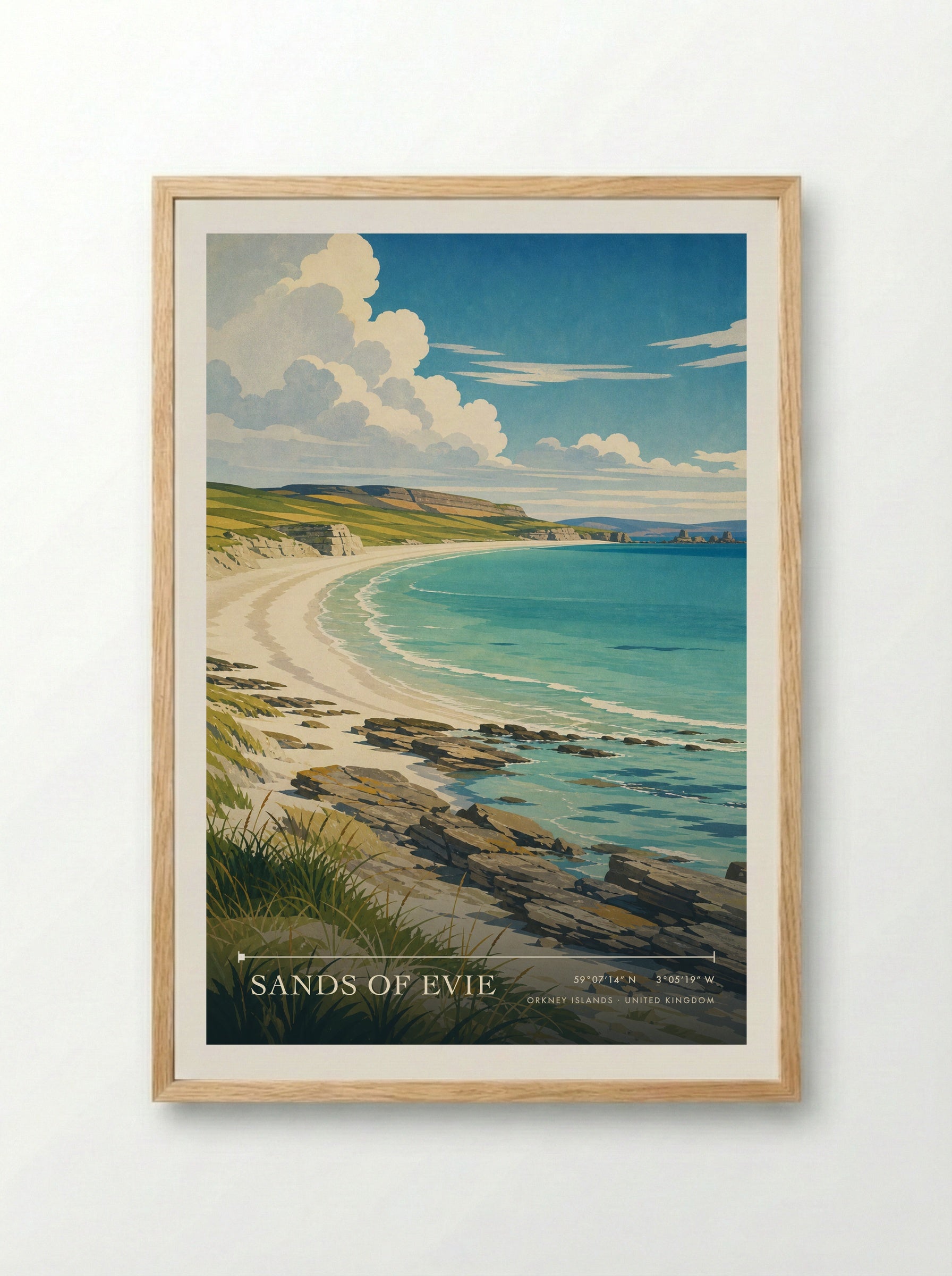 Sands of Evie Orkney Islands United Kingdom Travel Poster - Framed Print Wood