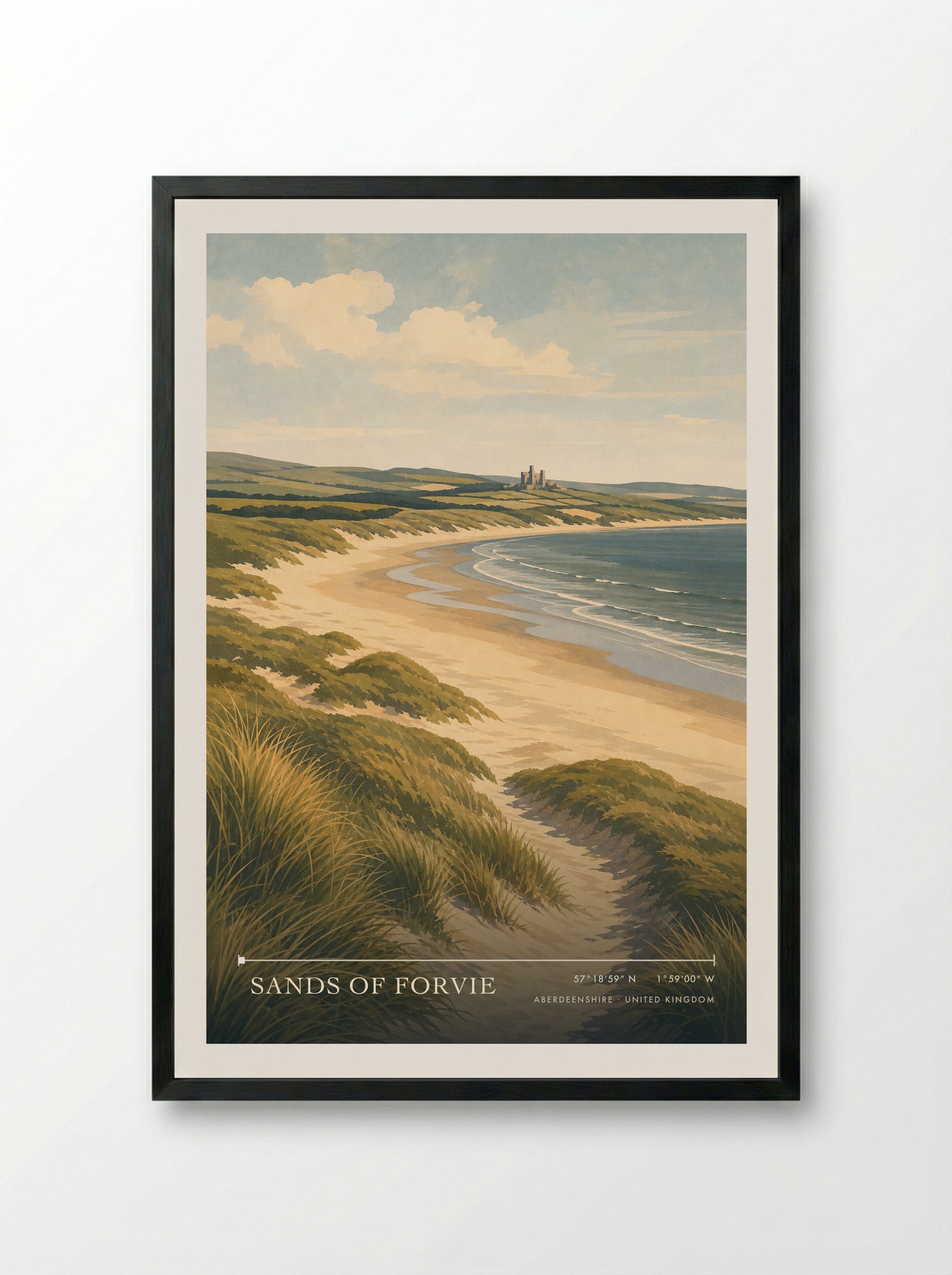 Sands of Forvie Aberdeenshire United Kingdom Travel Poster - Framed Print Black