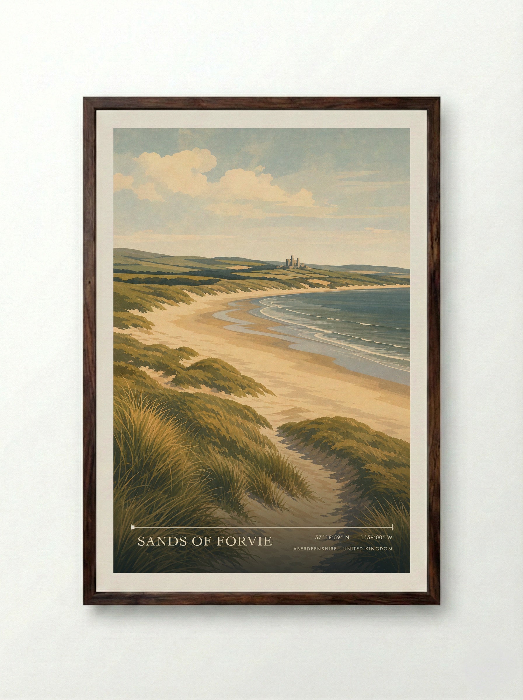 Sands of Forvie Aberdeenshire United Kingdom Travel Poster - Framed Print Dark Wood