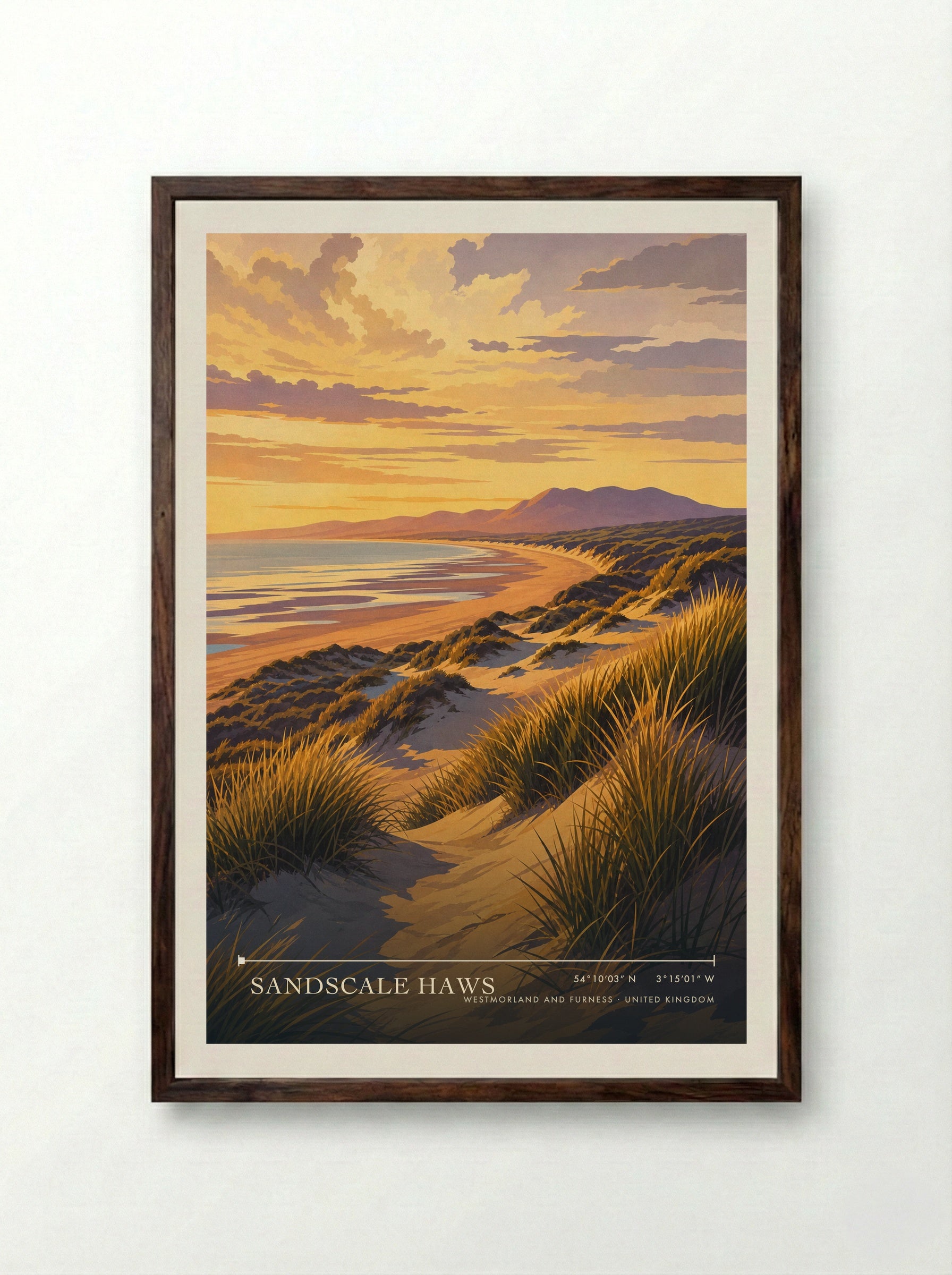 Sandscale Haws Westmorland and Furness United Kingdom Travel Poster - Framed Print Dark Wood
