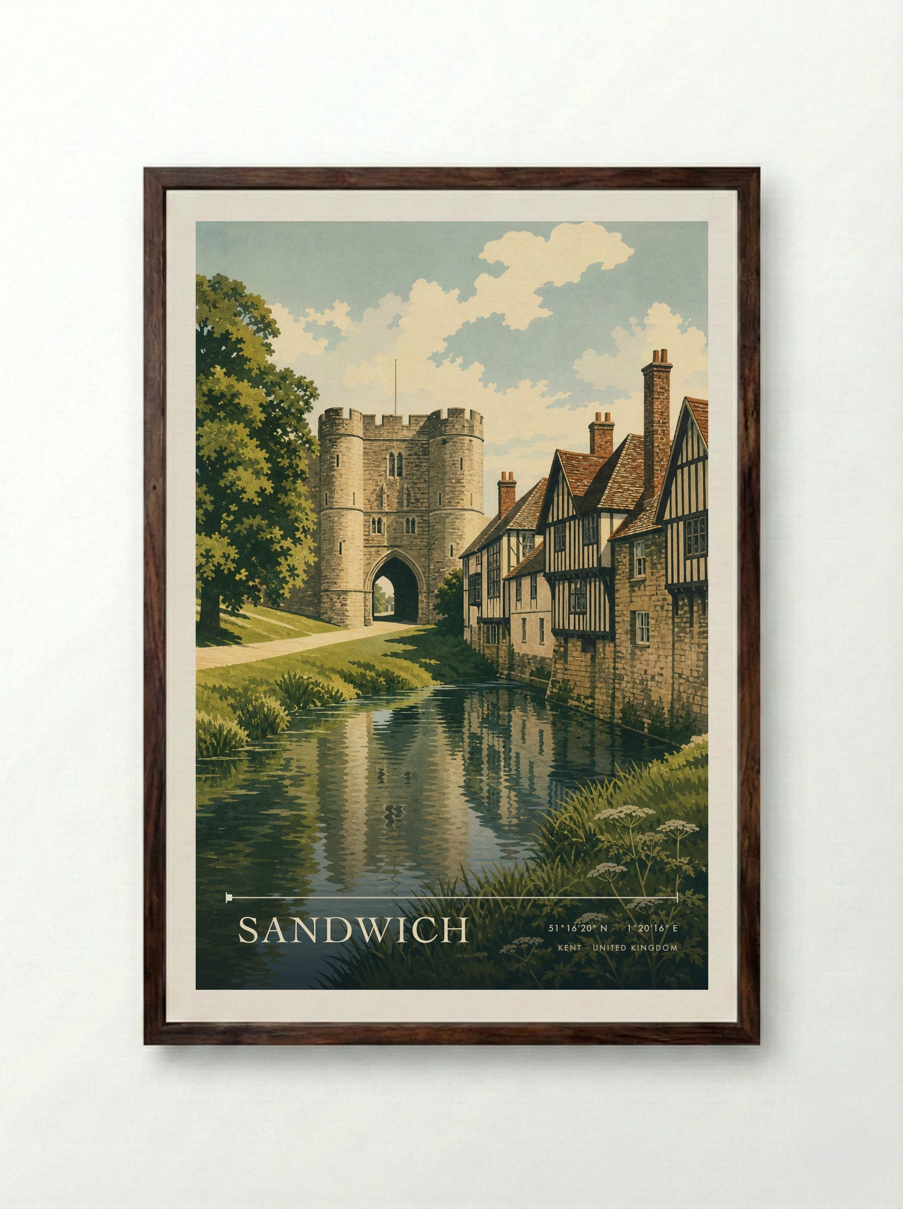 Sandwich Kent United Kingdom Travel Poster - Framed Print Dark Wood