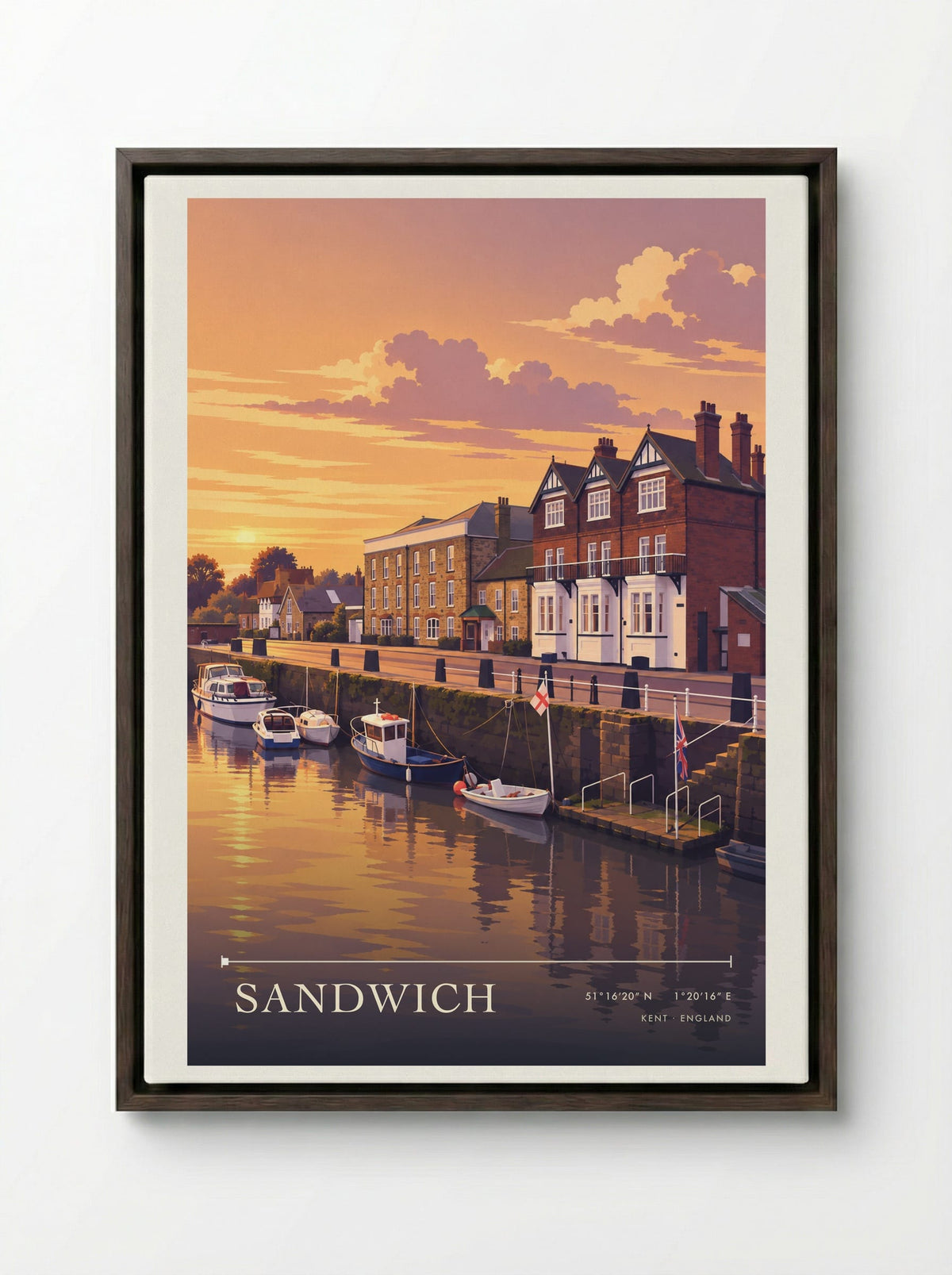 Sandwich, Kent | Travel Poster - Framed Canvas Dark Wood
