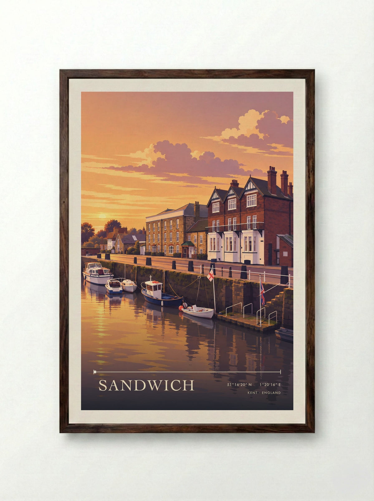 Sandwich, Kent | Travel Poster - Framed Print Dark Wood
