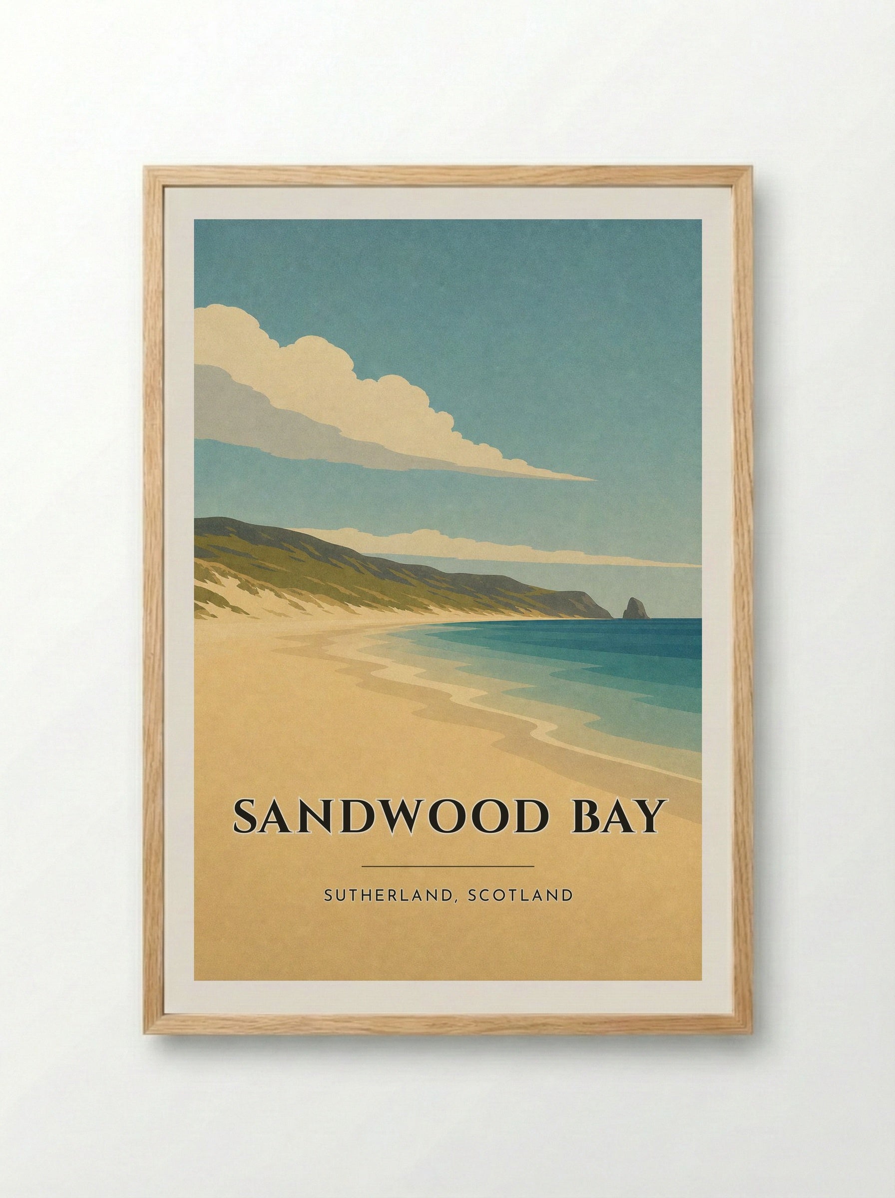 Sandwood Bay Travel Poster Artwork - Framed Print Wood
