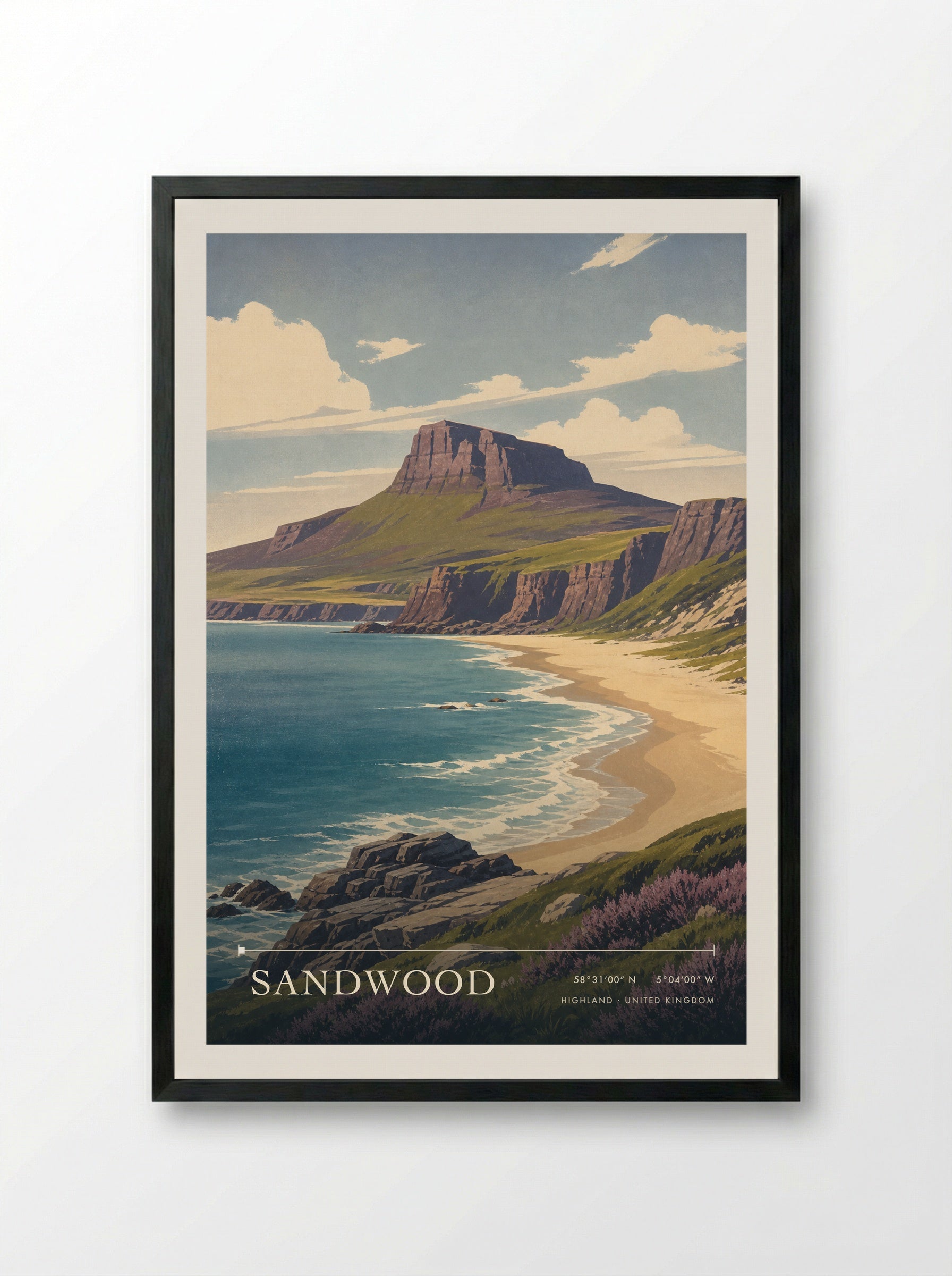 Sandwood Highland United Kingdom Travel Poster - Framed Print Black
