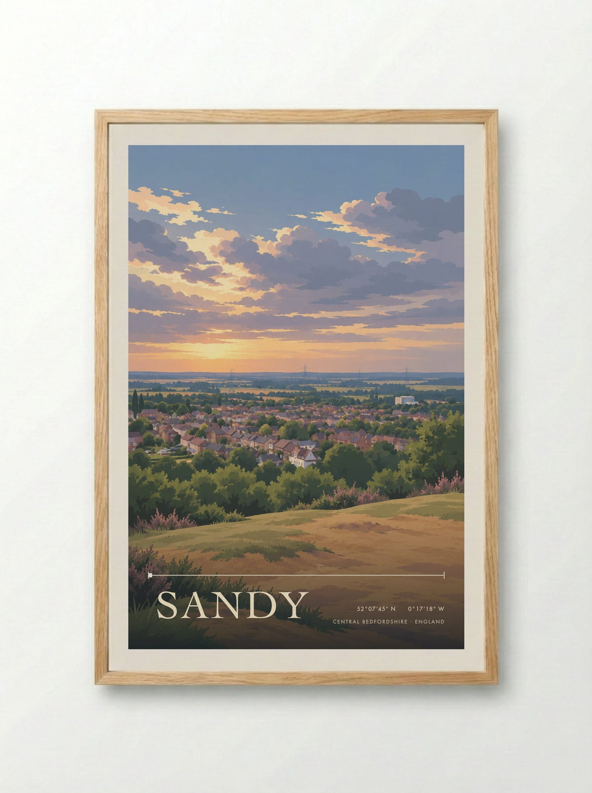 Sandy, Central Bedfordshire | Travel Poster - Framed Print Wood