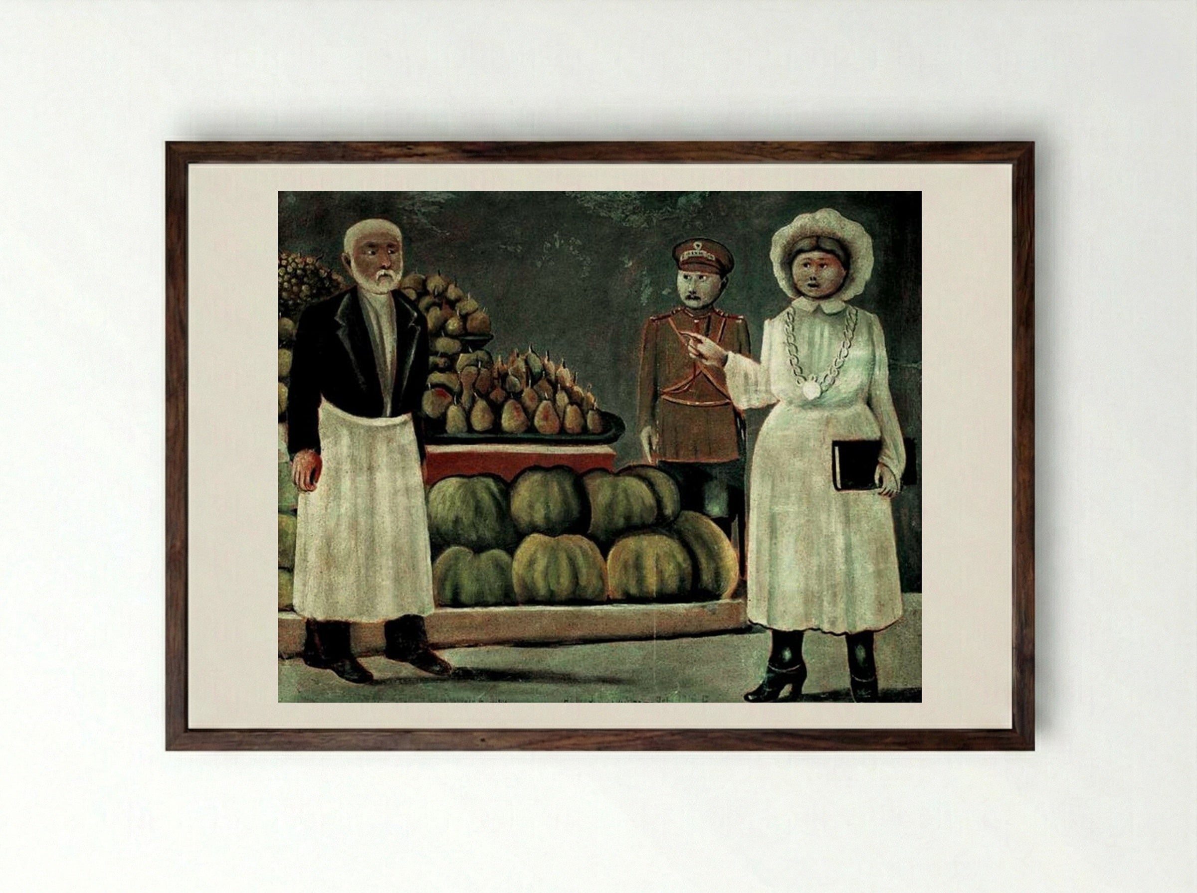 Sanitary Inspector Woman of the Market - Niko Pirosmani - Framed Print Dark Wood