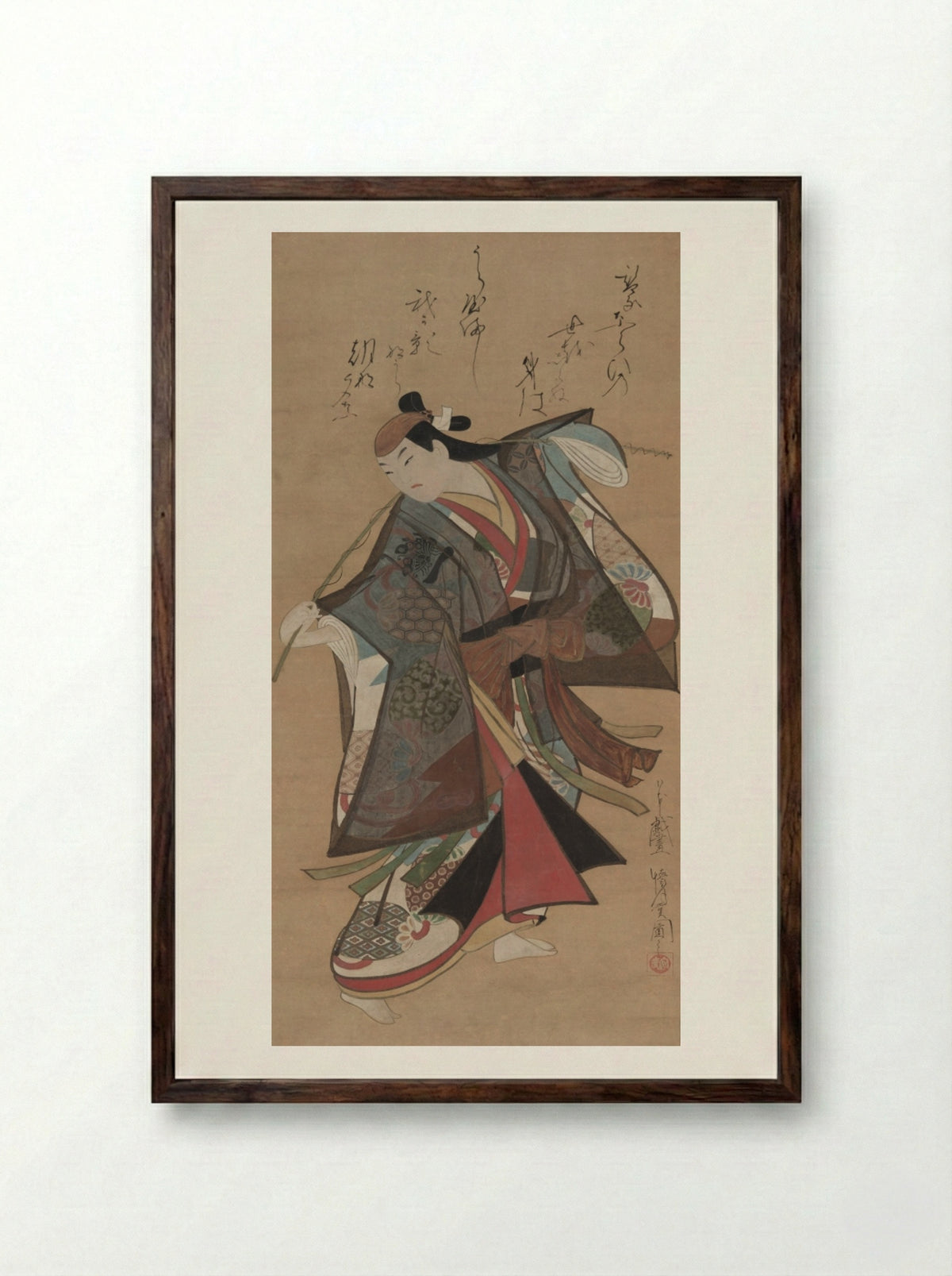 Sanjo Kantaro II in the Role of Urashima Taro - Kaigetsudō Ando - Framed Print Dark Wood