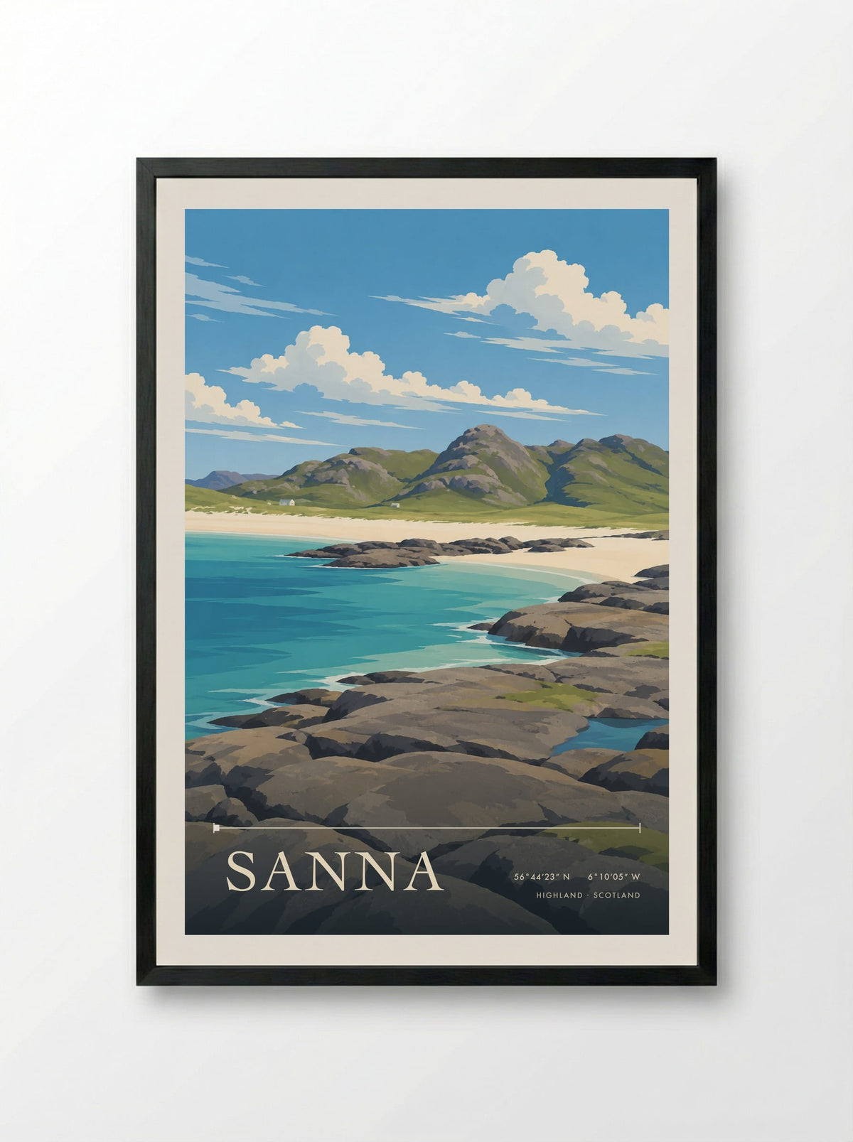 Sanna, Highland | Travel Poster - Framed Print Black