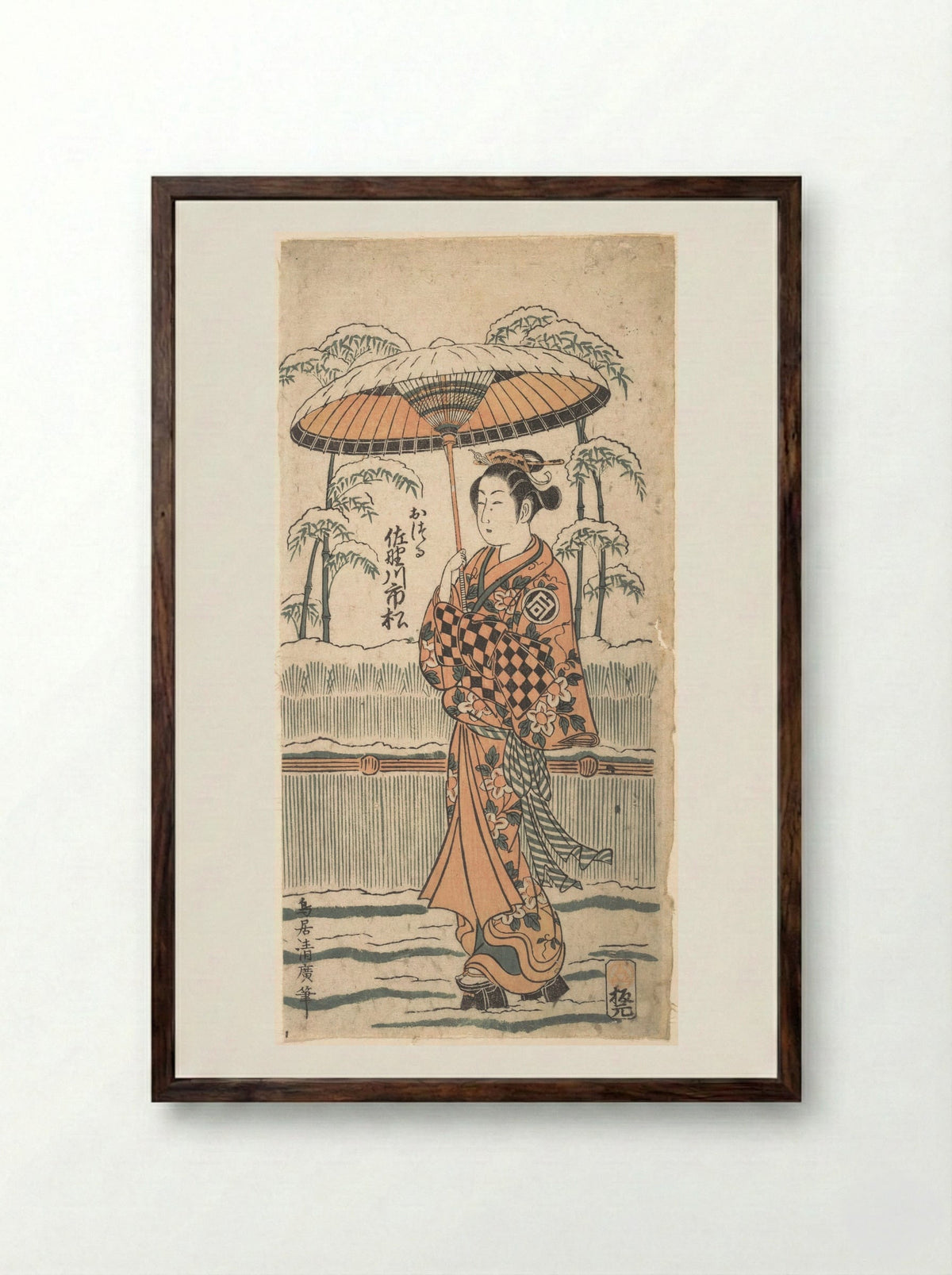Sanogawa Ichimatsu in the Role of Otsuru - Torii Kiyohiro - Framed Print Dark Wood