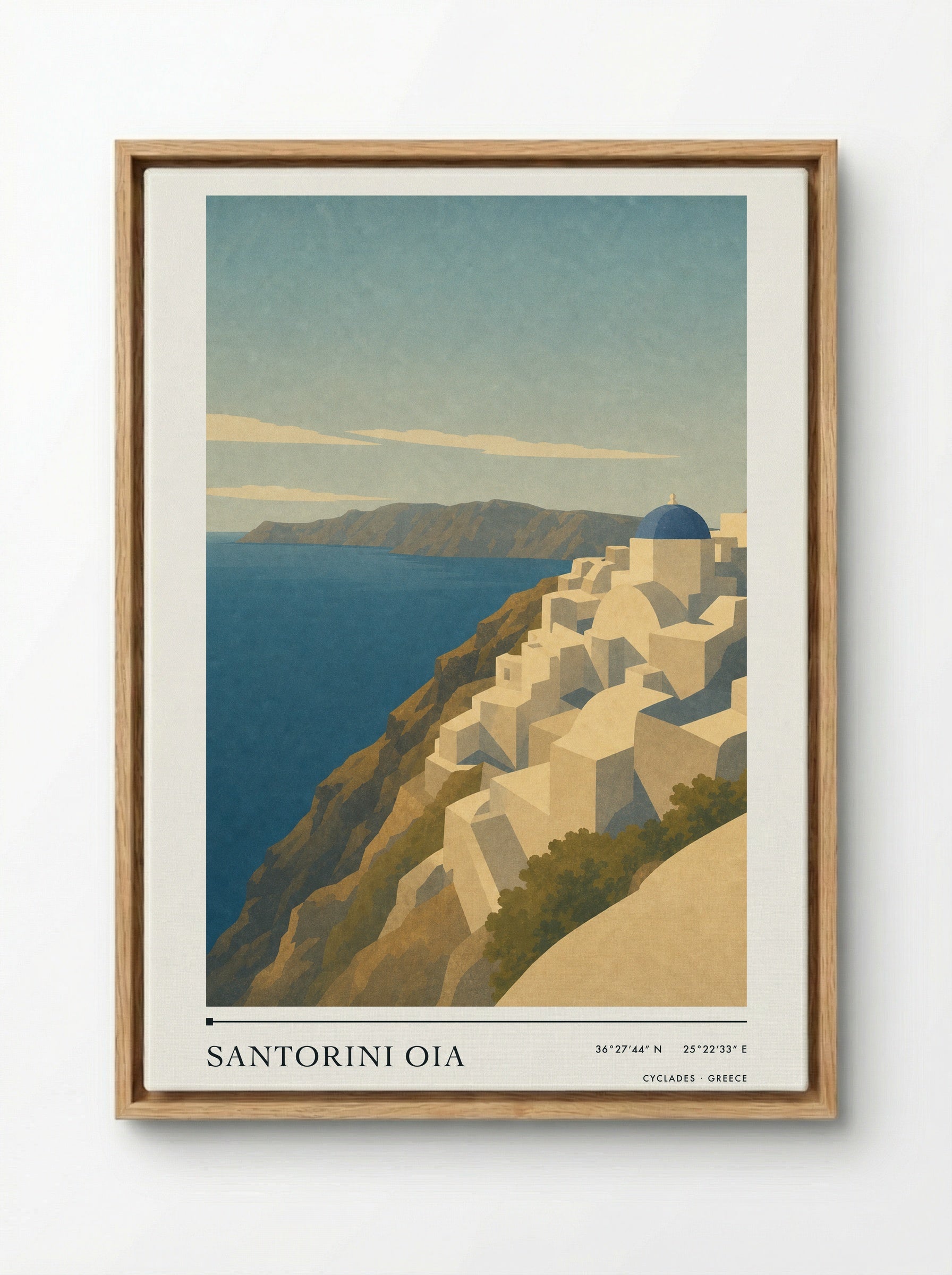 Santorini Oia Travel Poster Artwork - Framed Canvas Wood