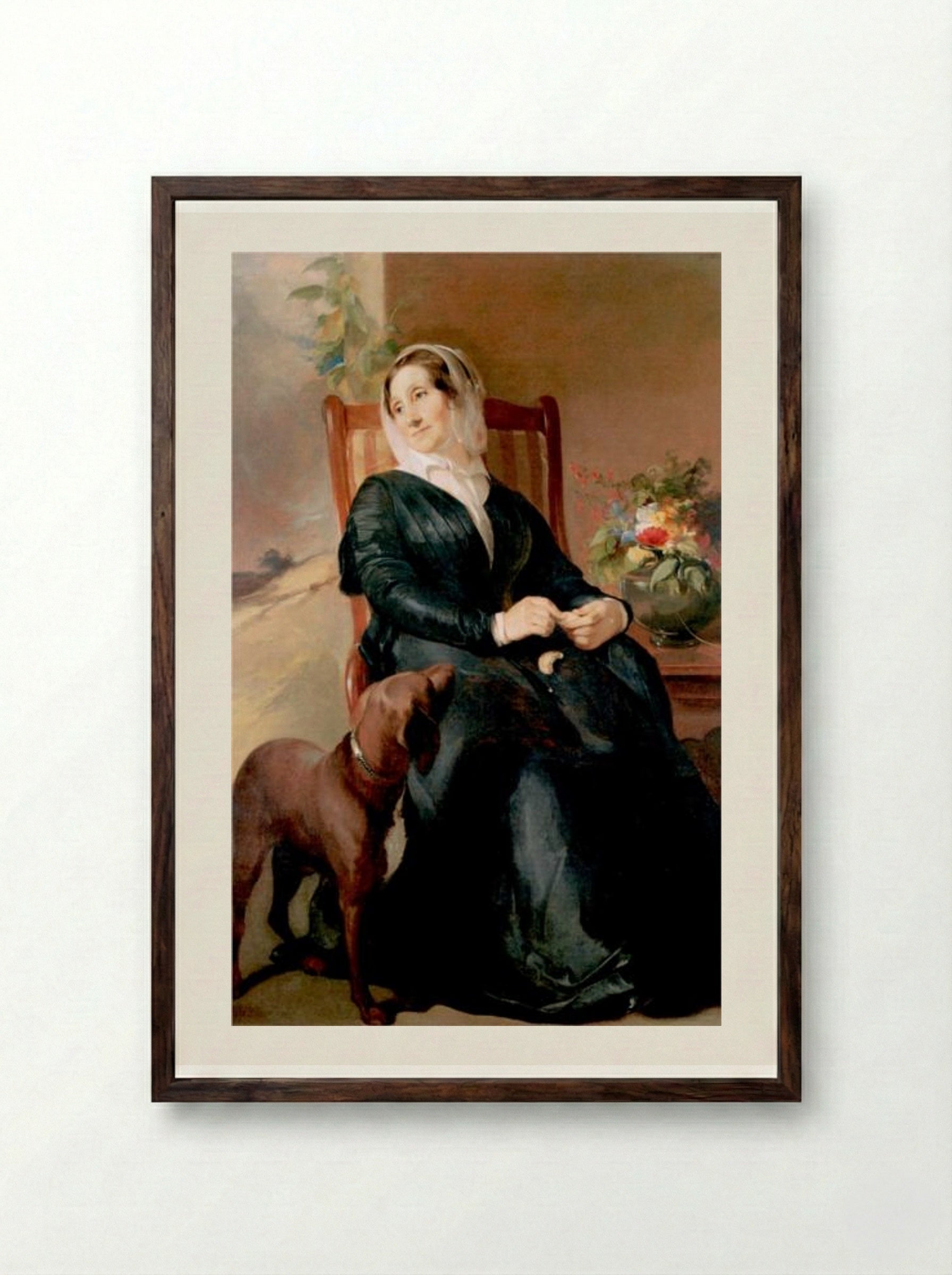 Sarah Sully and Her Dog, Ponto - Thomas Sully - Framed Print Dark Wood