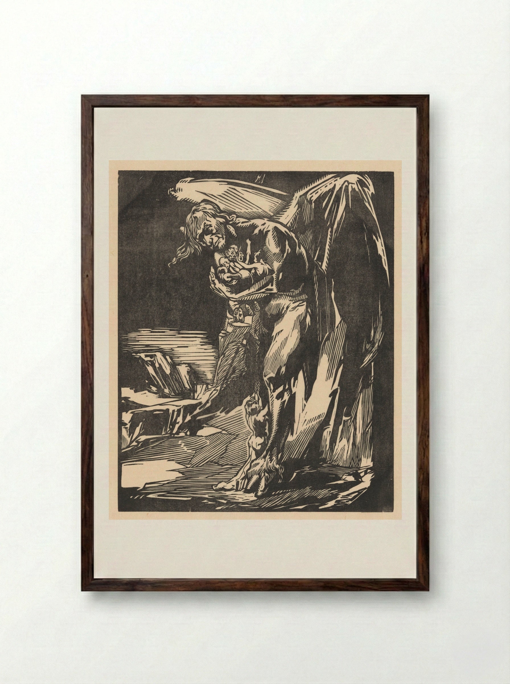 Satan met figuren in zijn armen - Johannes Josephus Aarts - Framed Print Dark Wood