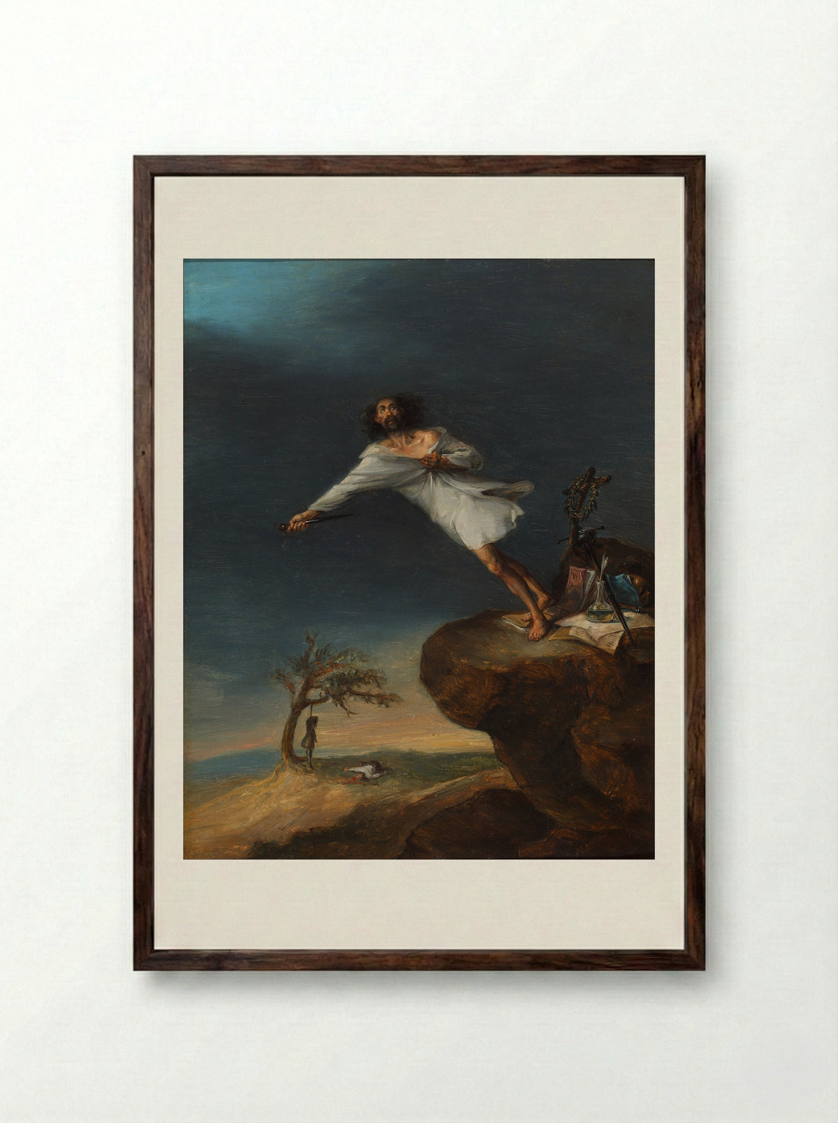 Satire of the Romantic Suicide - Leonardo Alenza - Framed Print Dark Wood