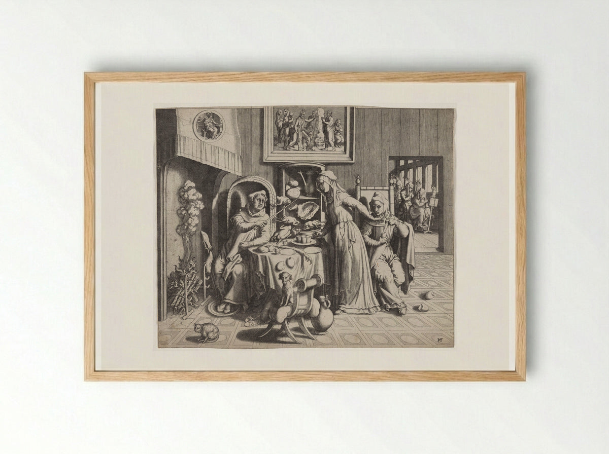 Satire on Clerical Abuse - Hans Collaert the Elder - Framed Print Wood