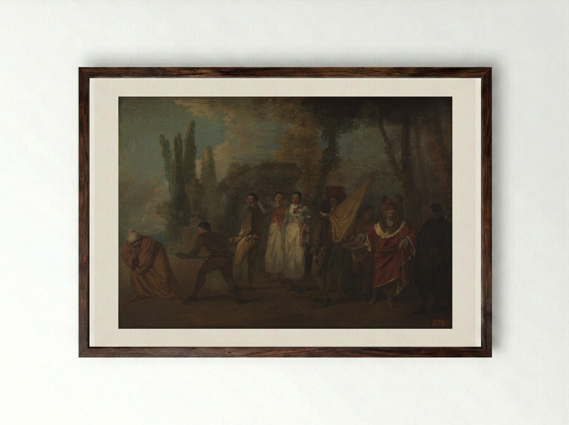 Satire on Physicians - Antoine Watteau - Framed Print Dark Wood