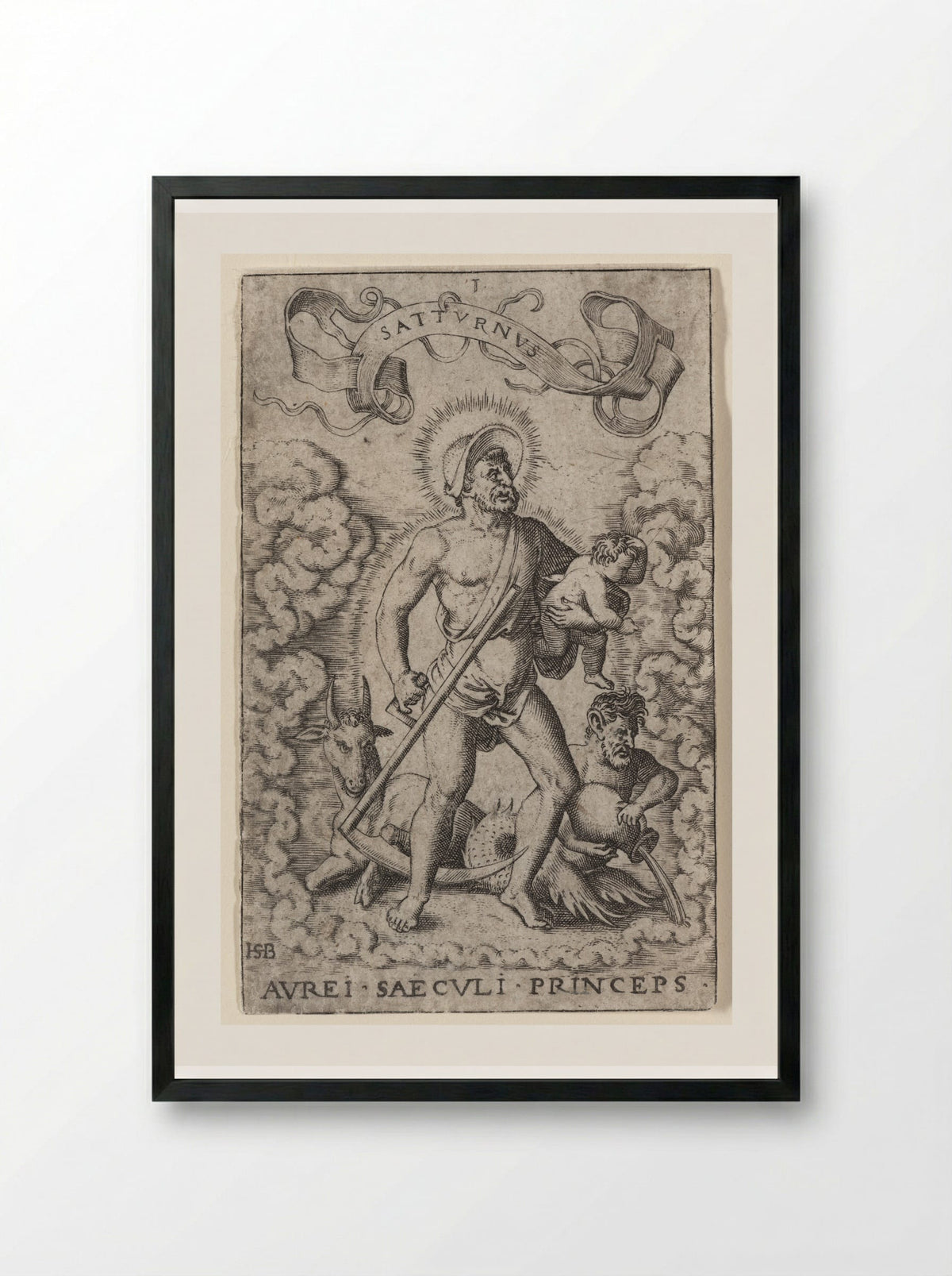 Saturn (Aurei Saeculi Princeps) - Theodor de Bry - Framed Print Black