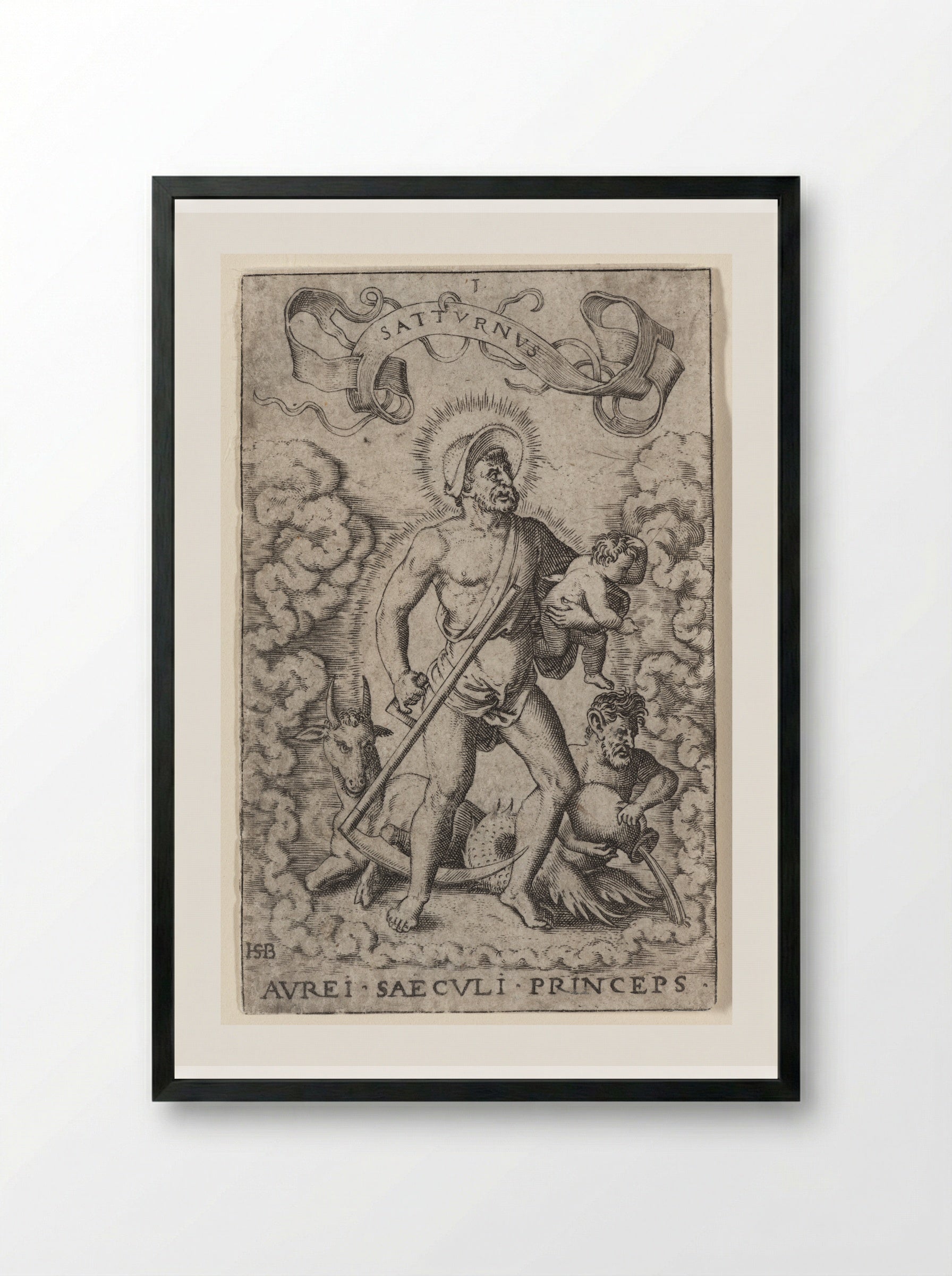 Saturn (Aurei Saeculi Princeps) - Theodor de Bry - Framed Print Black