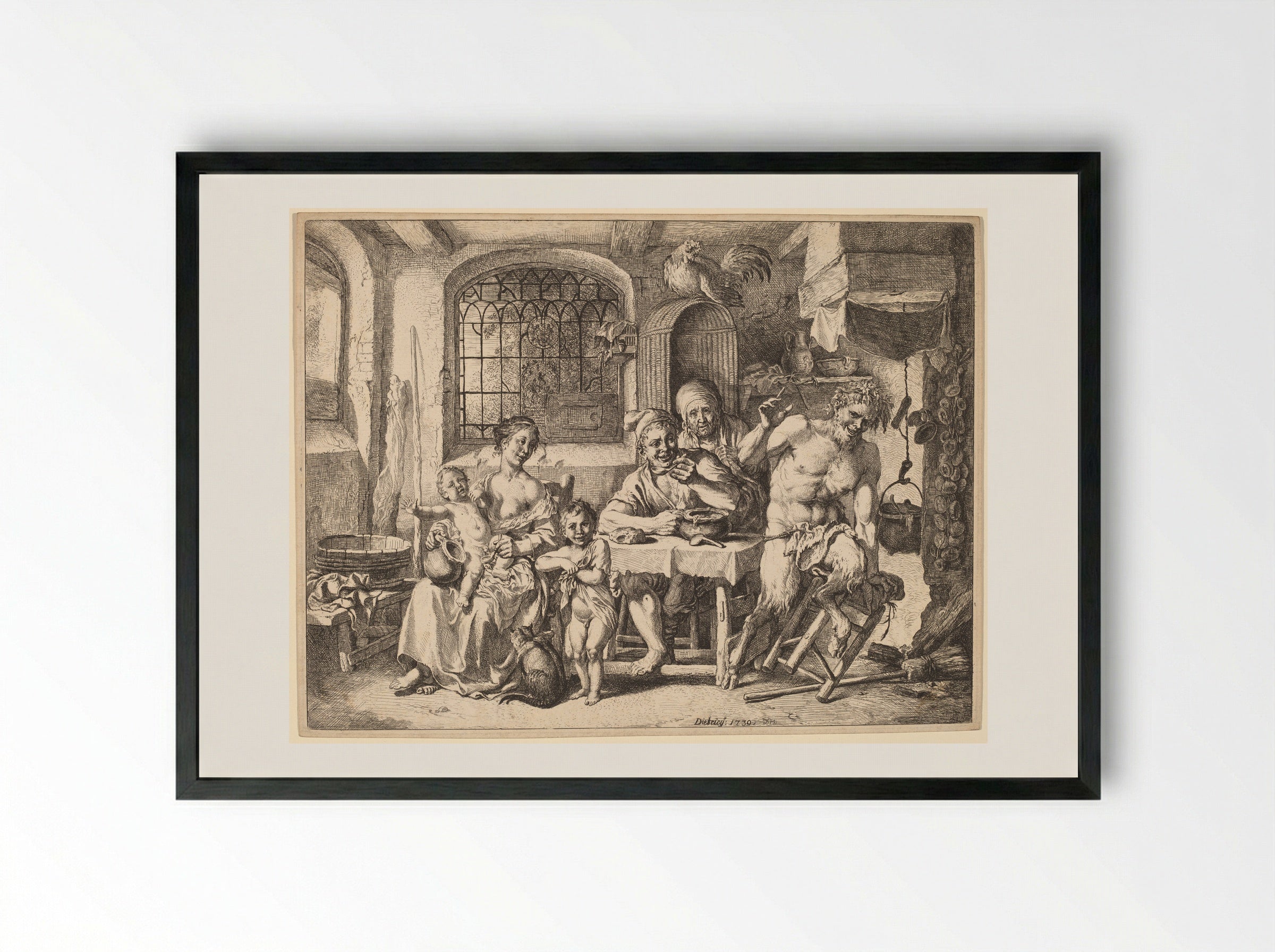 Satyr and Peasant's Family - Christian Wilhelm Ernst Dietrich - Framed Print Black
