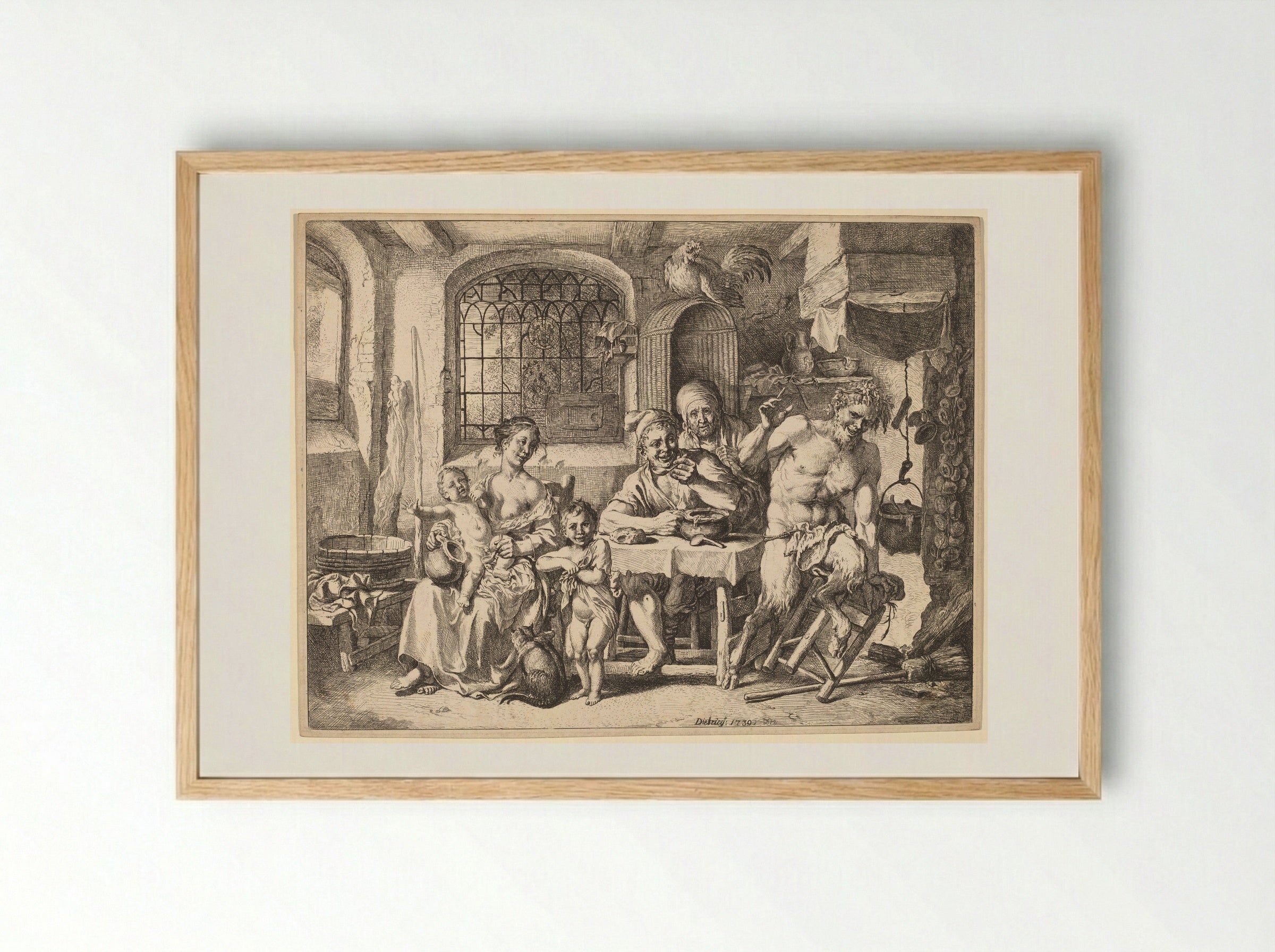 Satyr and Peasant's Family - Christian Wilhelm Ernst Dietrich - Framed Print Wood
