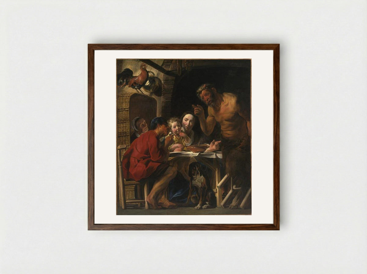 Satyr and Peasant - Jacob Jordaens - Framed Print Dark Wood