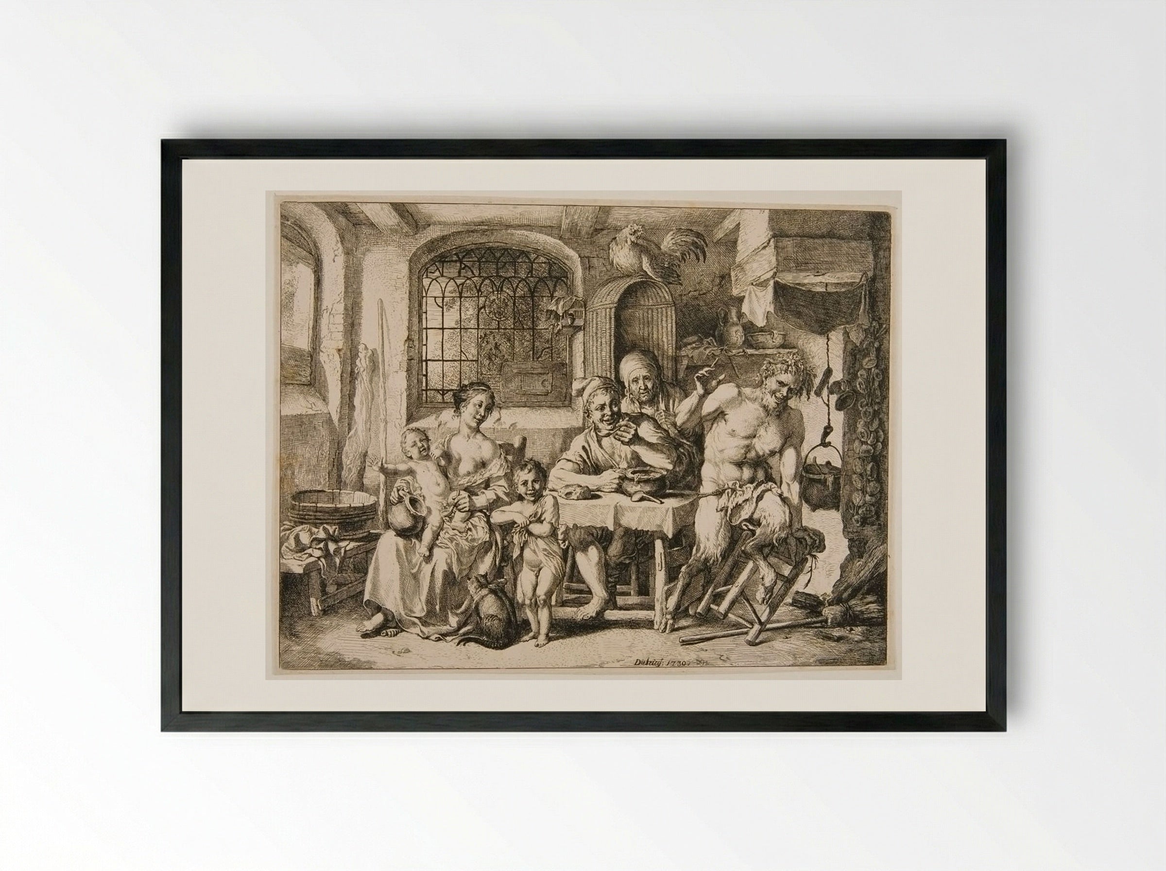 Satyr and Peasants - Christian Wilhelm Ernst Dietrich - Framed Print Black