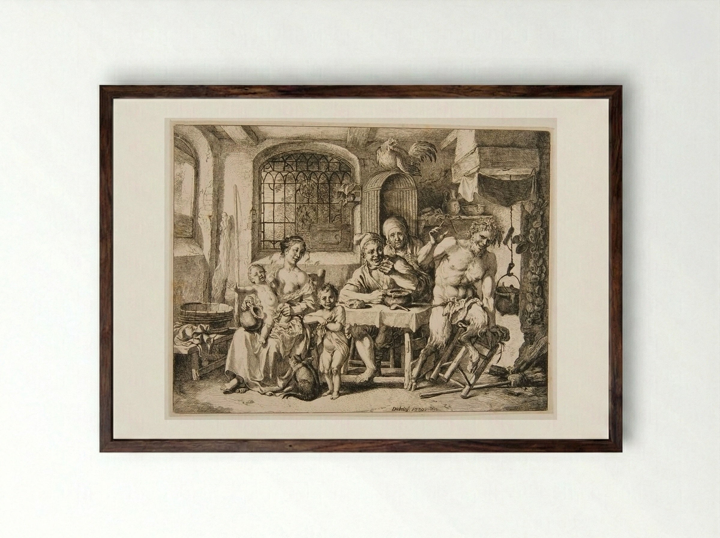 Satyr and Peasants - Christian Wilhelm Ernst Dietrich - Framed Print Dark Wood