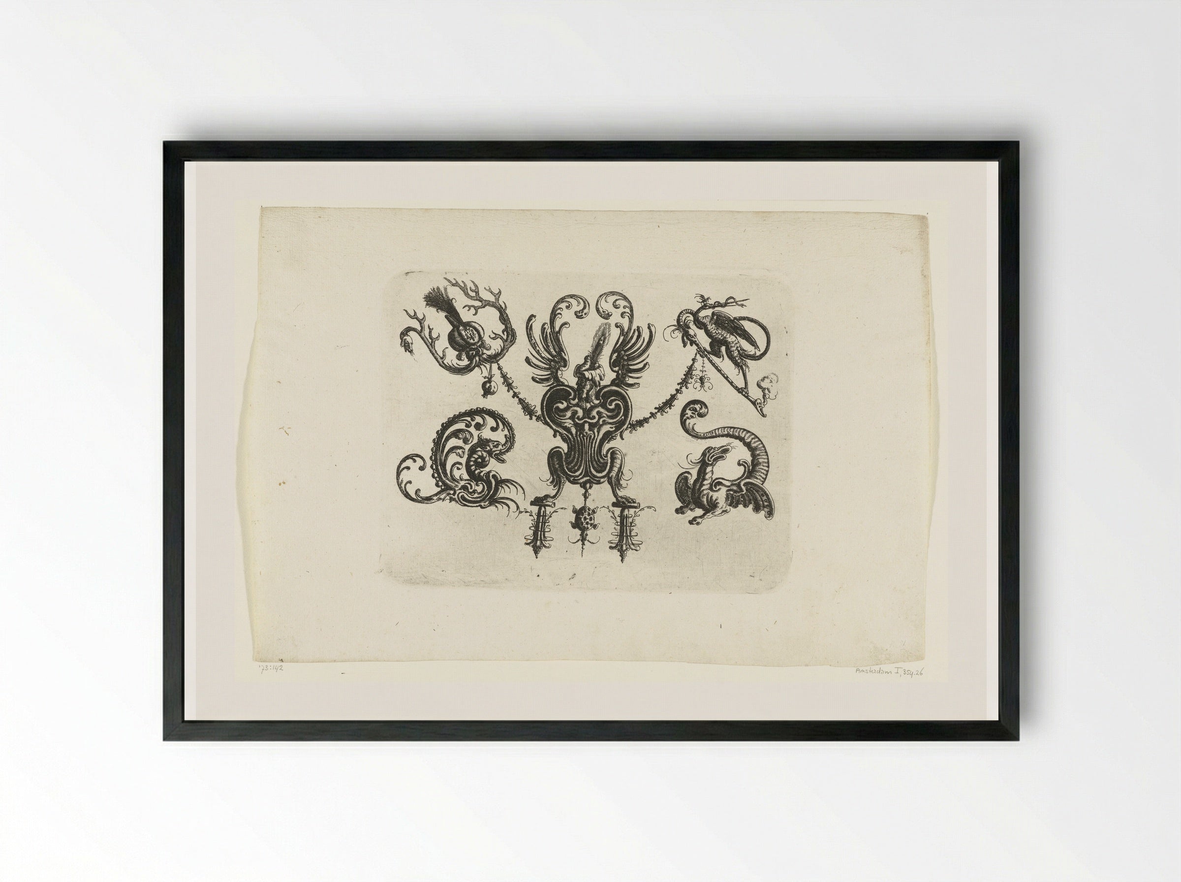 Satyr with a Mascaron Body - Christoph Jamnitzer - Framed Print Black