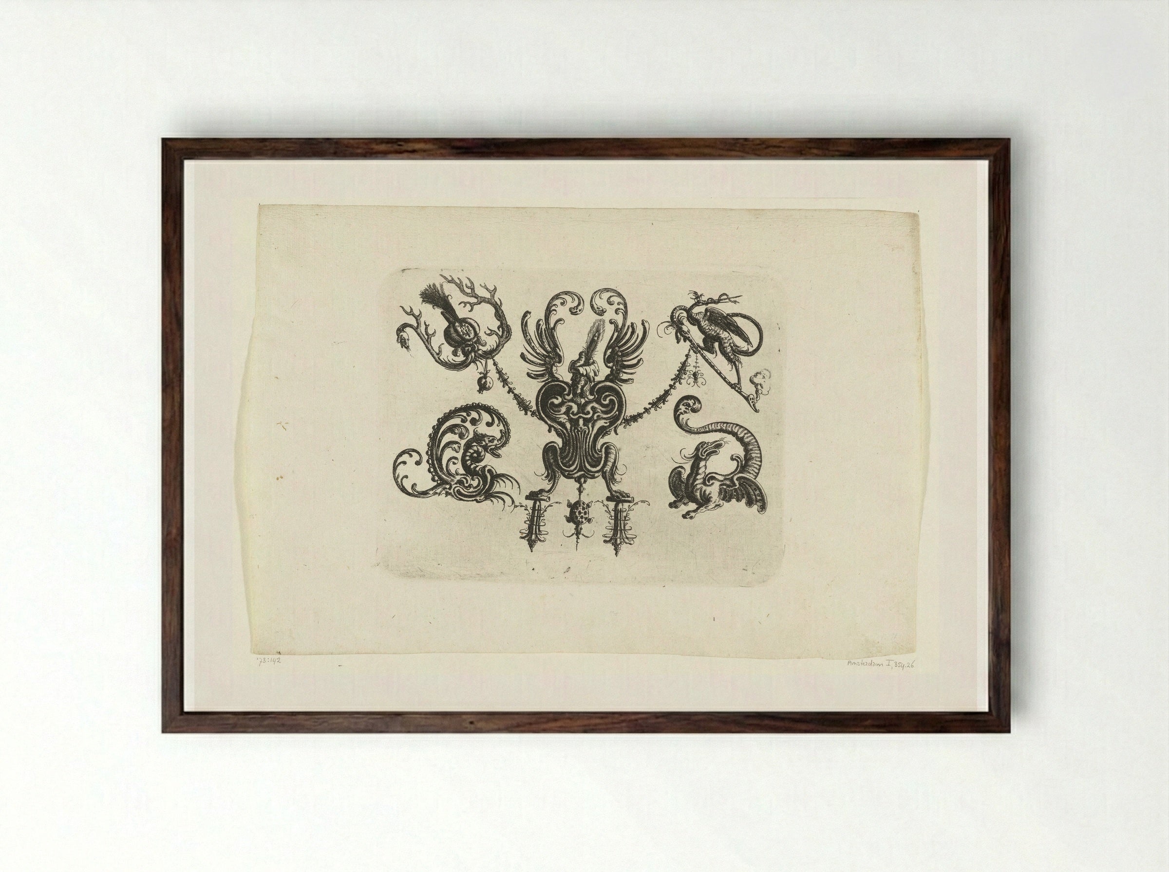 Satyr with a Mascaron Body - Christoph Jamnitzer - Framed Print Dark Wood