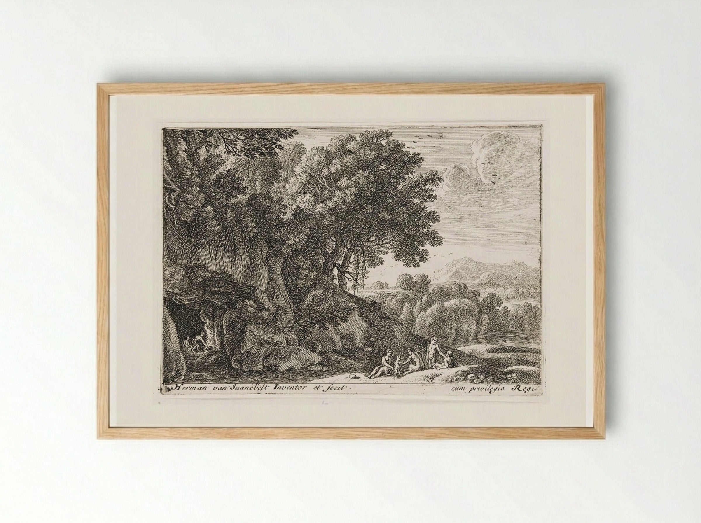 Satyrs Around a Fire in a Cave - Herman van Swanevelt - Framed Print Wood