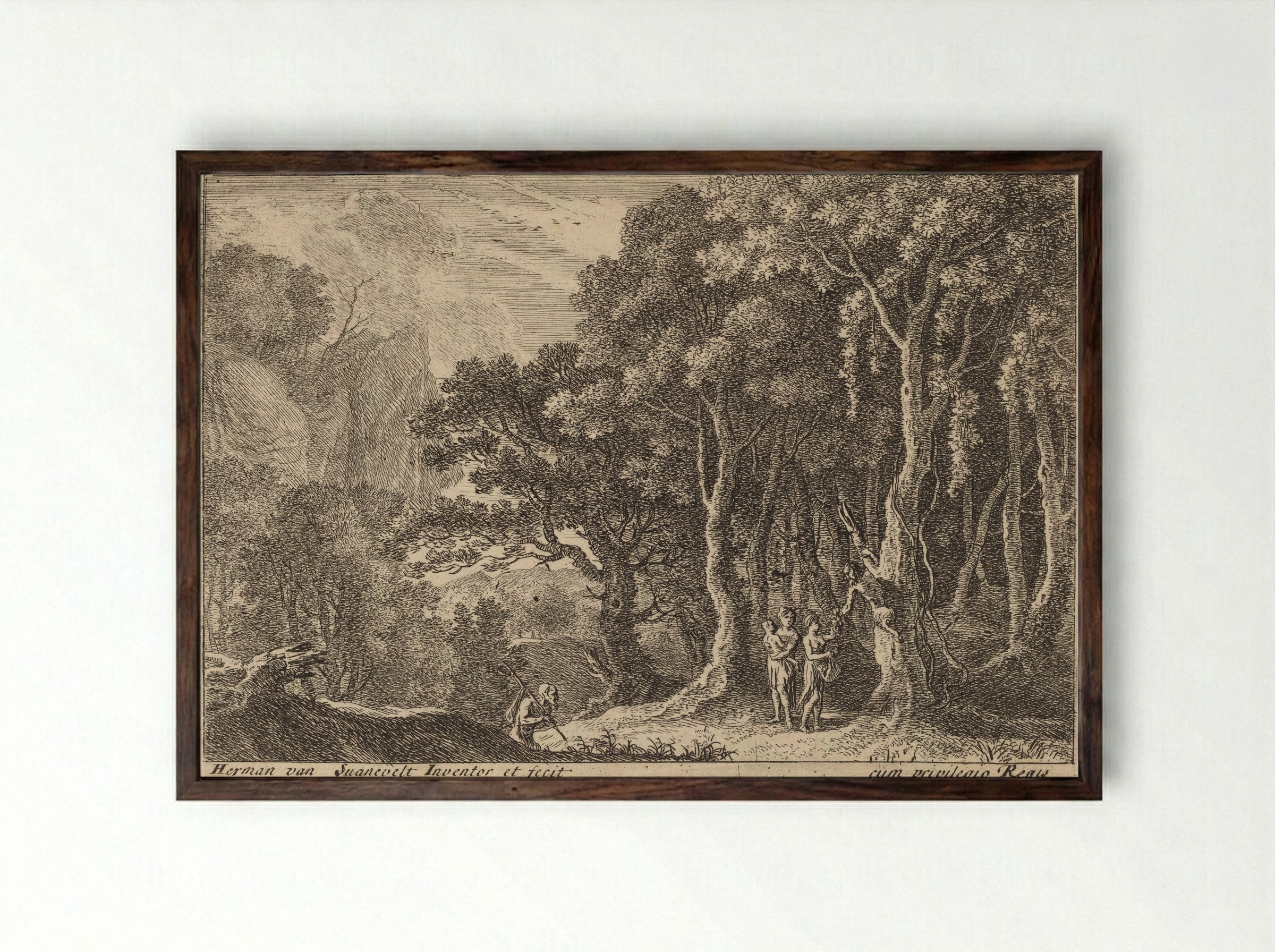 Satyrs Gathering Fruit - Herman van Swanevelt - Framed Print Dark Wood