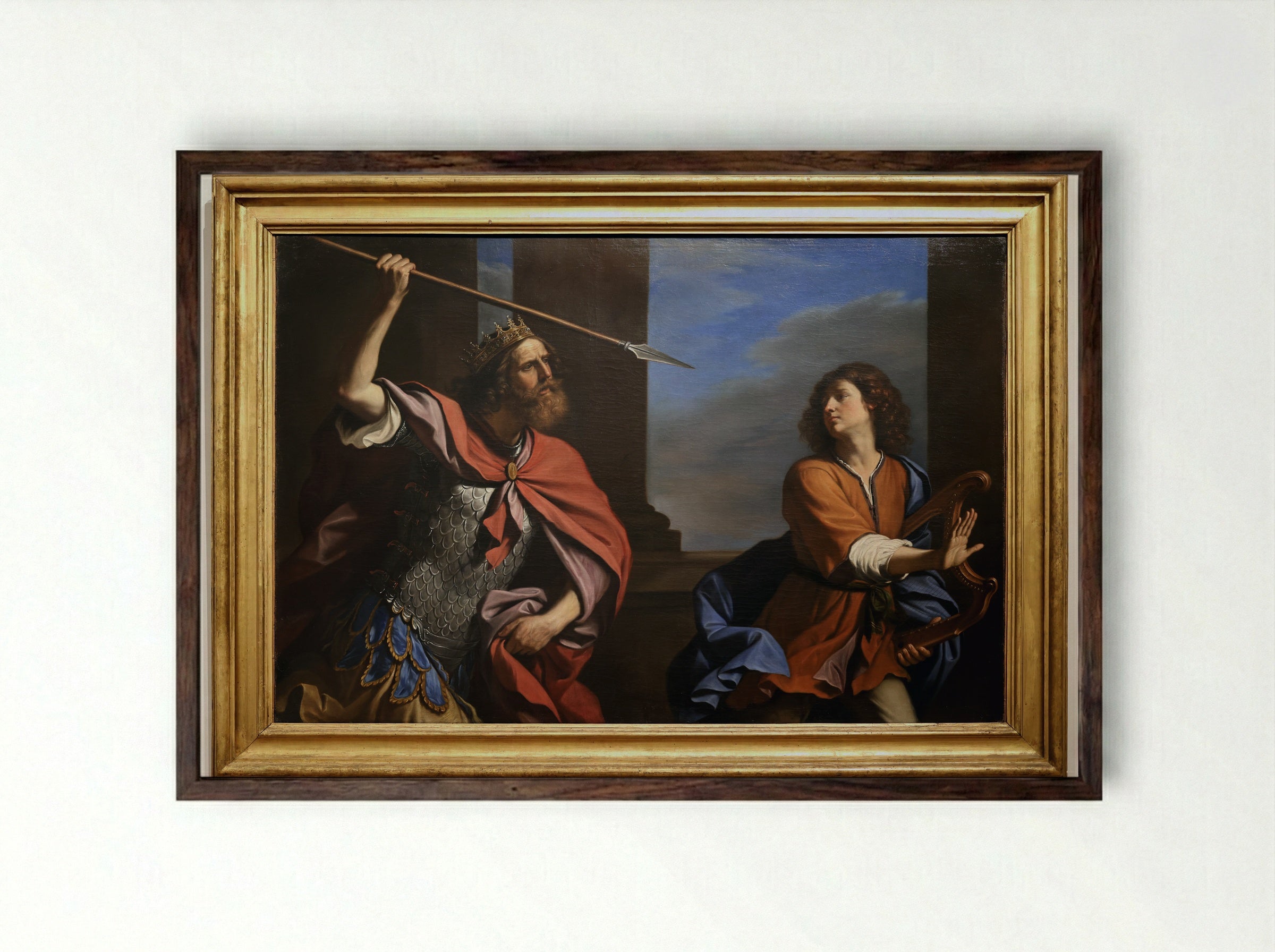Saul Attacking David - Guercino - Framed Print Dark Wood