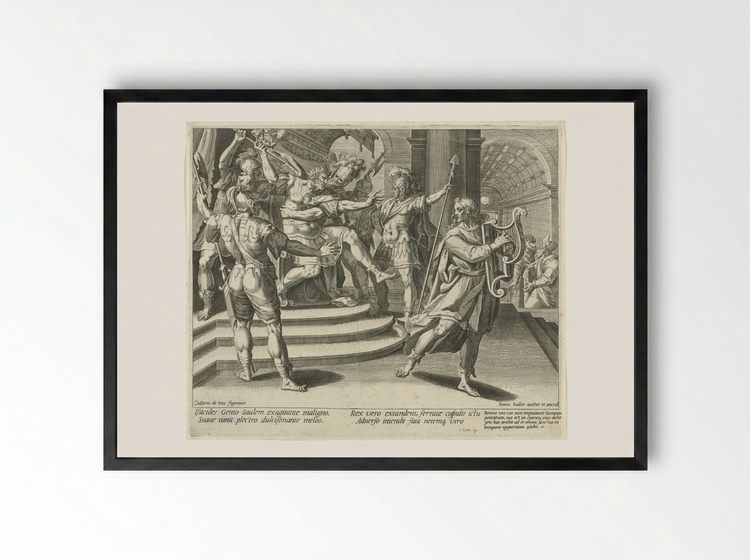Saul Attempts to Spear David - Aegidius Sadeler (II) - Framed Print Black