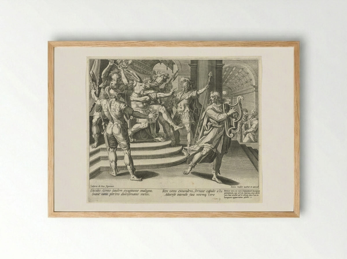 Saul Attempts to Spear David - Aegidius Sadeler (II) - Framed Print Wood