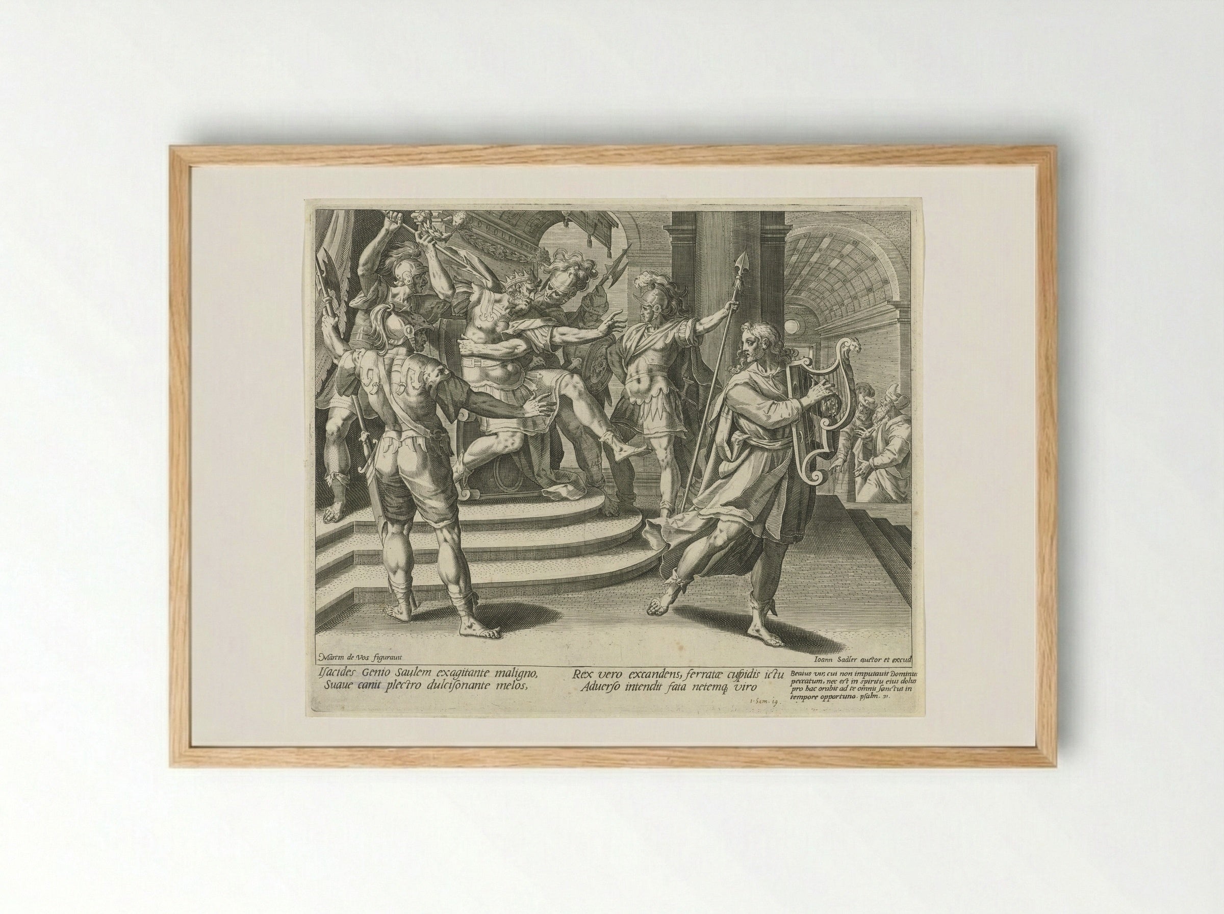 Saul Attempts to Spear David - Aegidius Sadeler (II) - Framed Print Wood