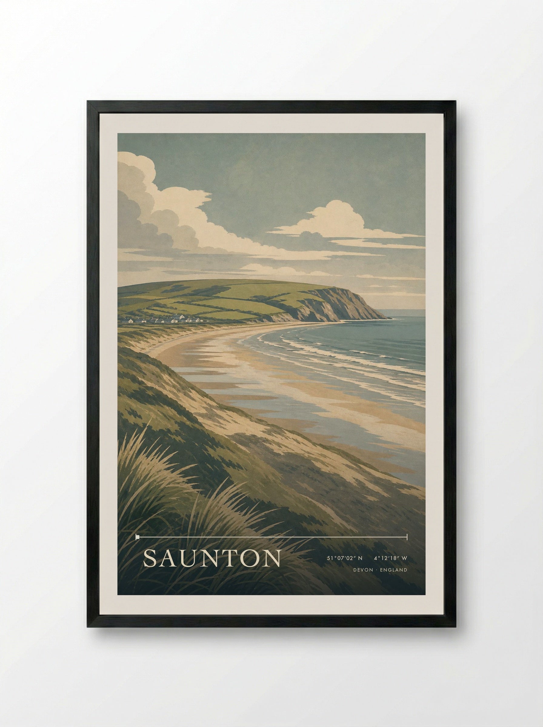 Saunton Devon England Travel Poster - Framed Print Black