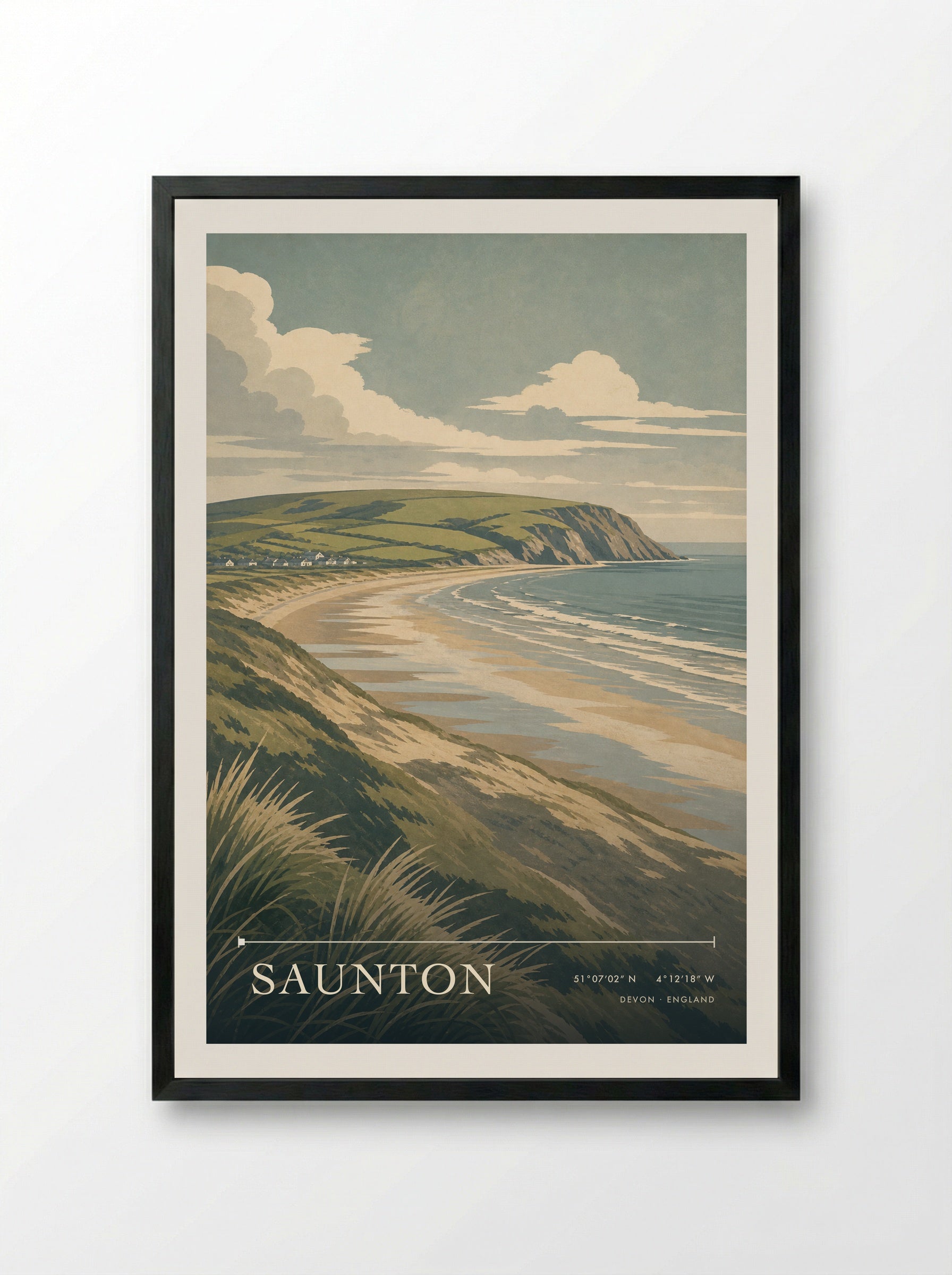 Saunton Devon England Travel Poster - Framed Print Black