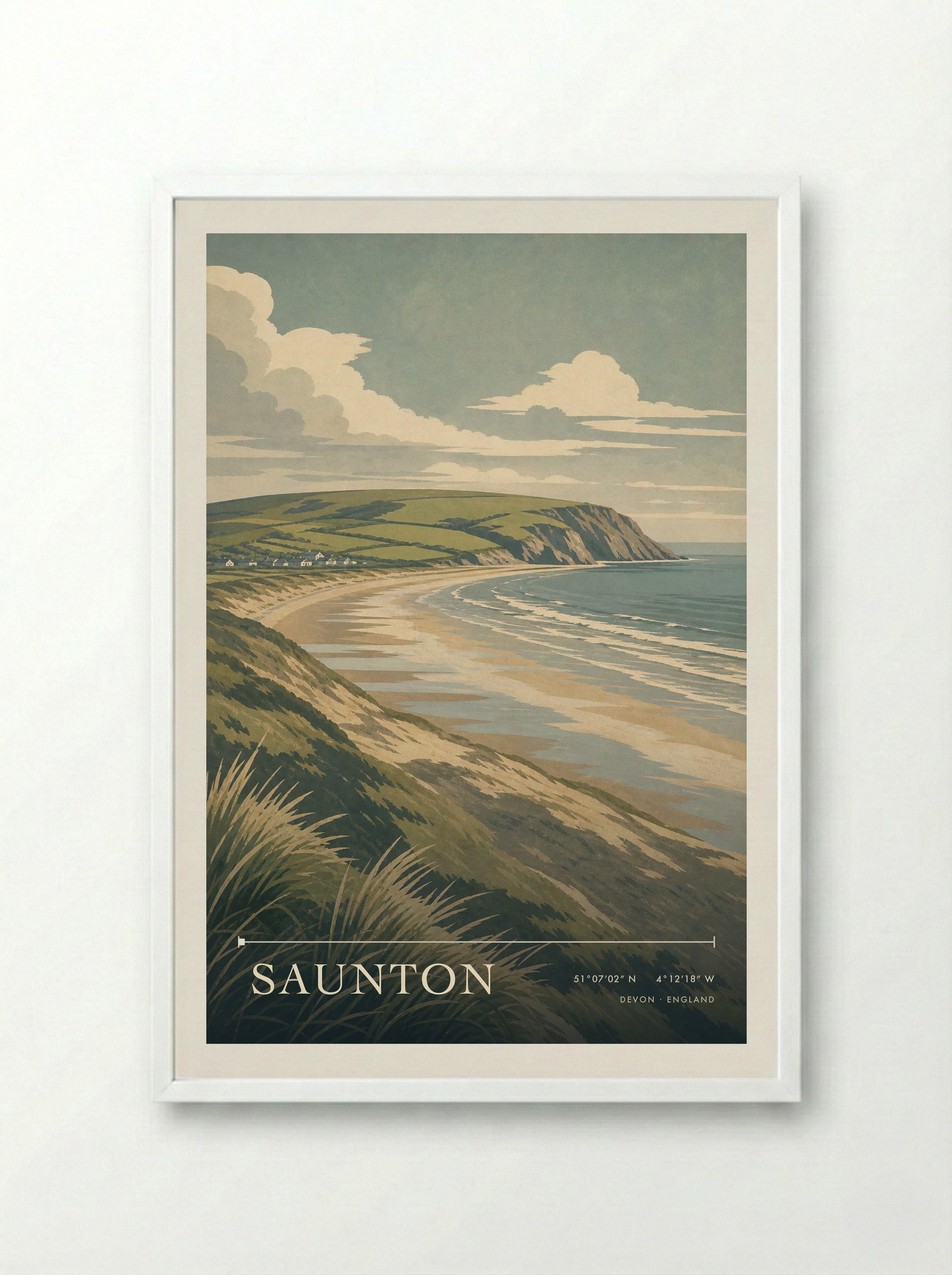 Saunton Devon England Travel Poster - Framed Print White