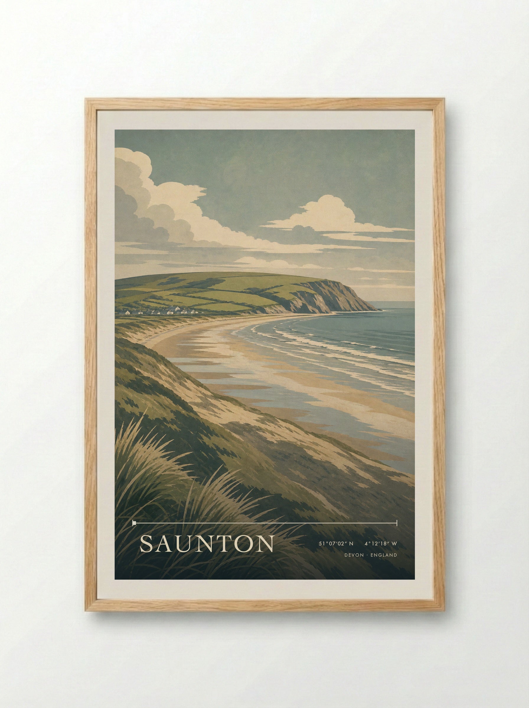 Saunton Devon England Travel Poster - Framed Print Wood