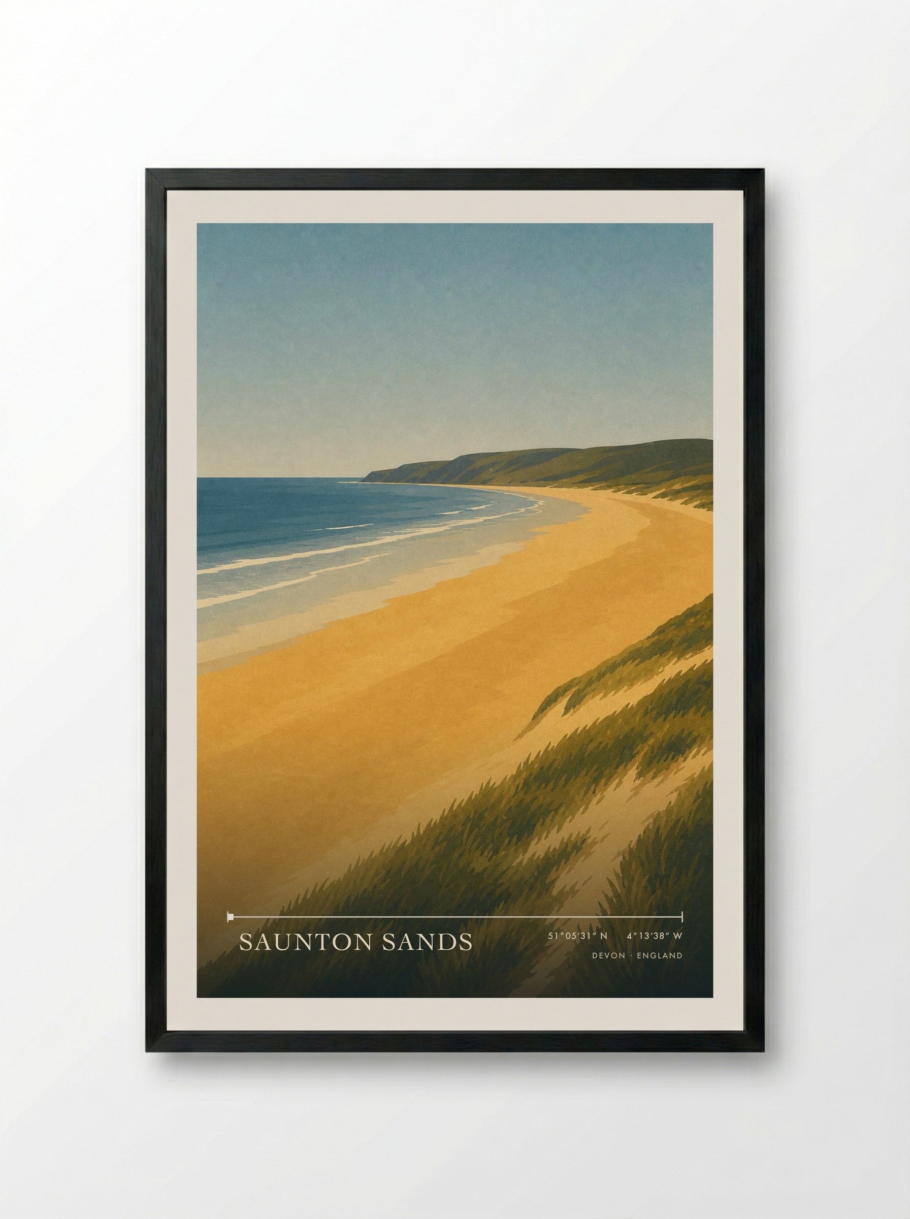 Saunton Sands Travel Poster - Framed Print Black