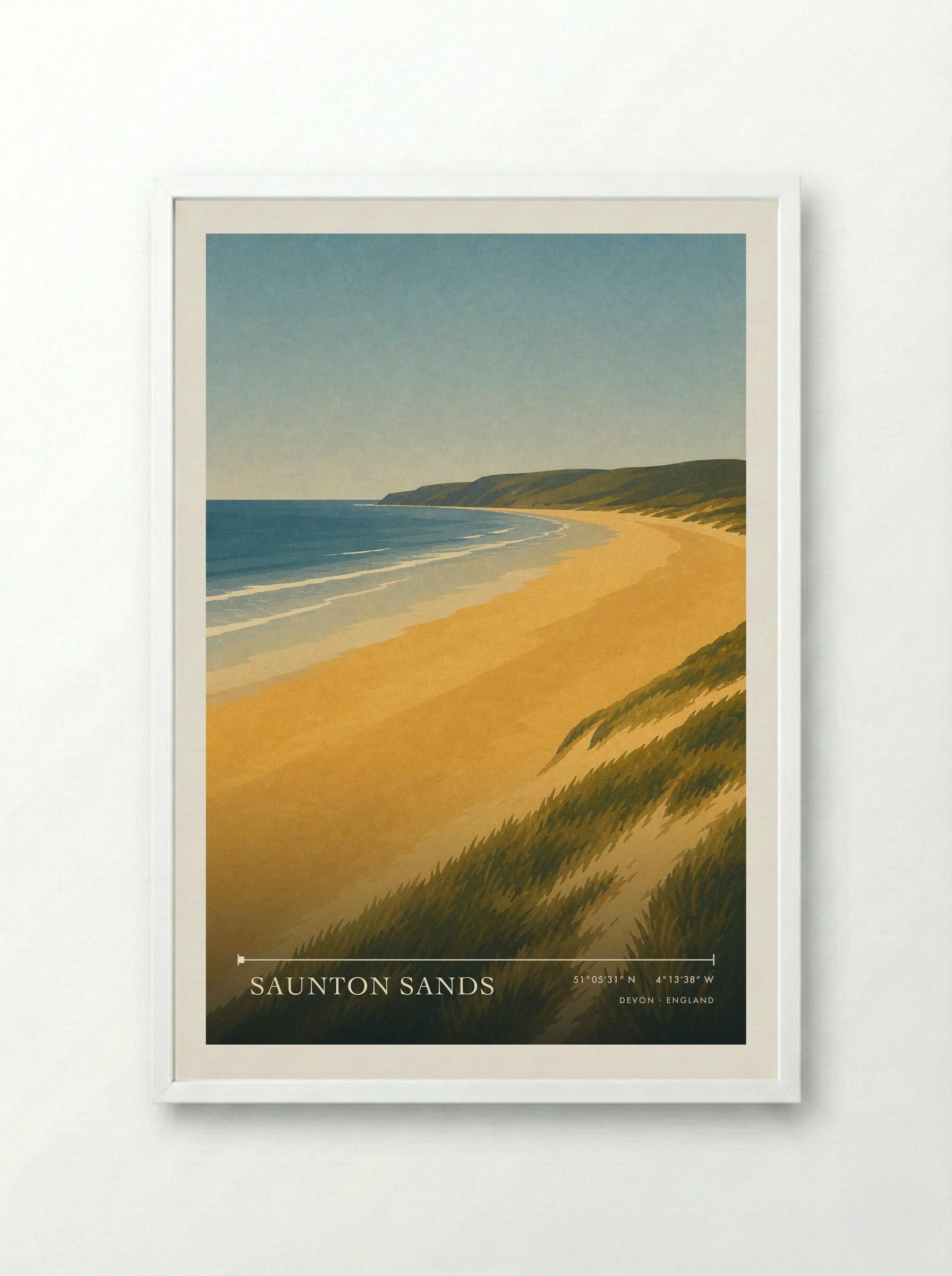 Saunton Sands Travel Poster - Framed Print White