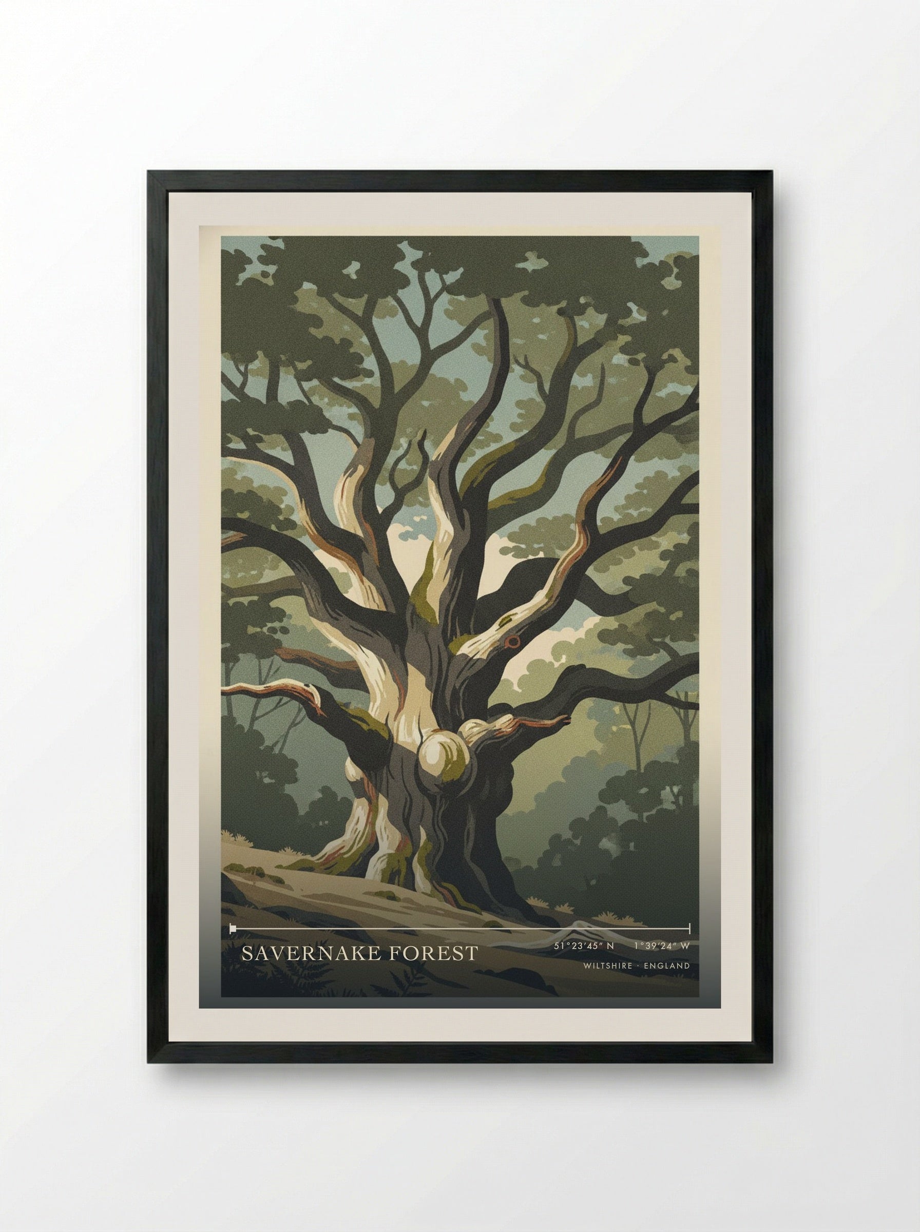 Savernake Forest Wiltshire England Travel Poster - Framed Print Black