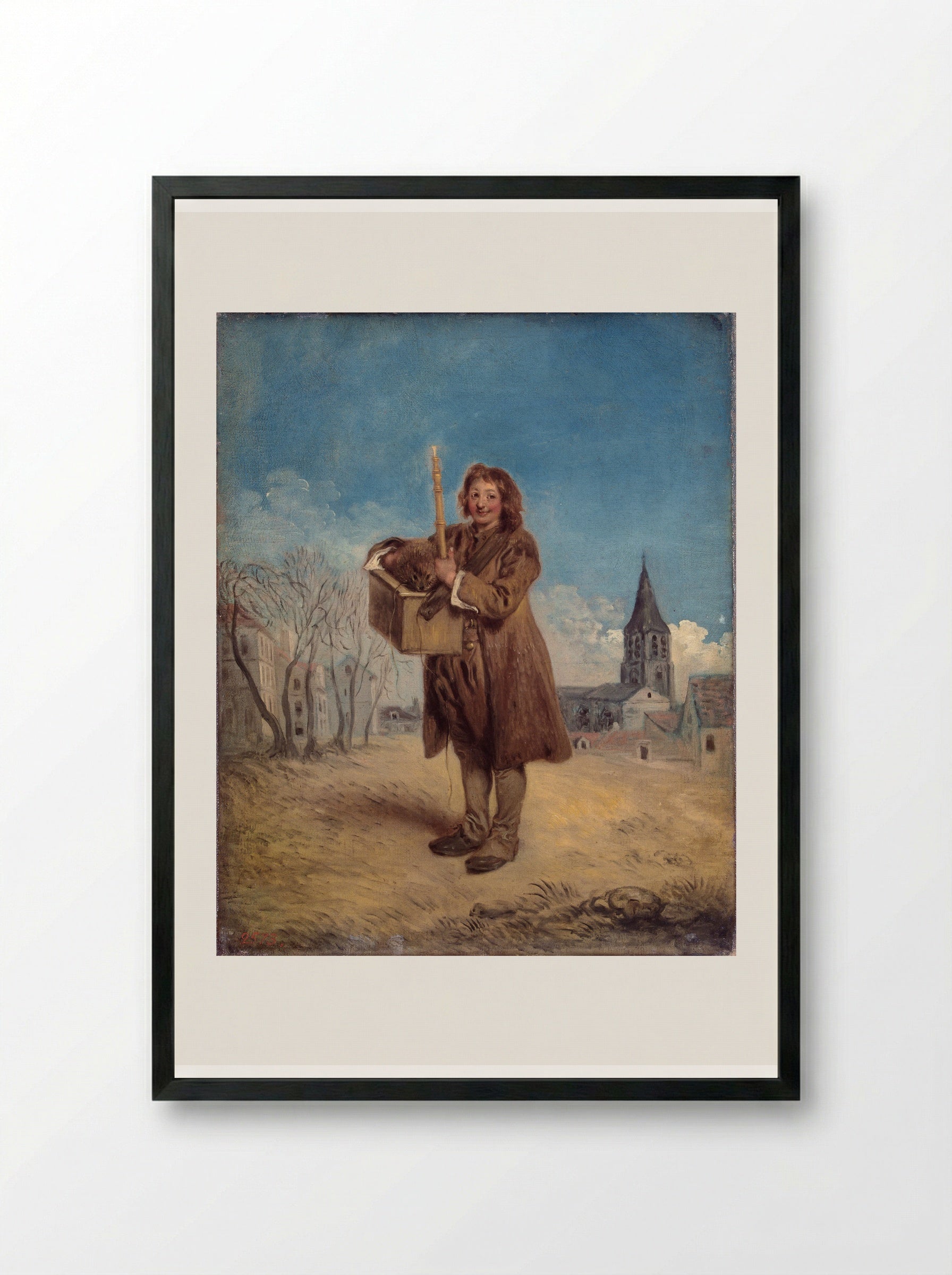 Savoyard with a Marmot - Antoine Watteau - Framed Print Black