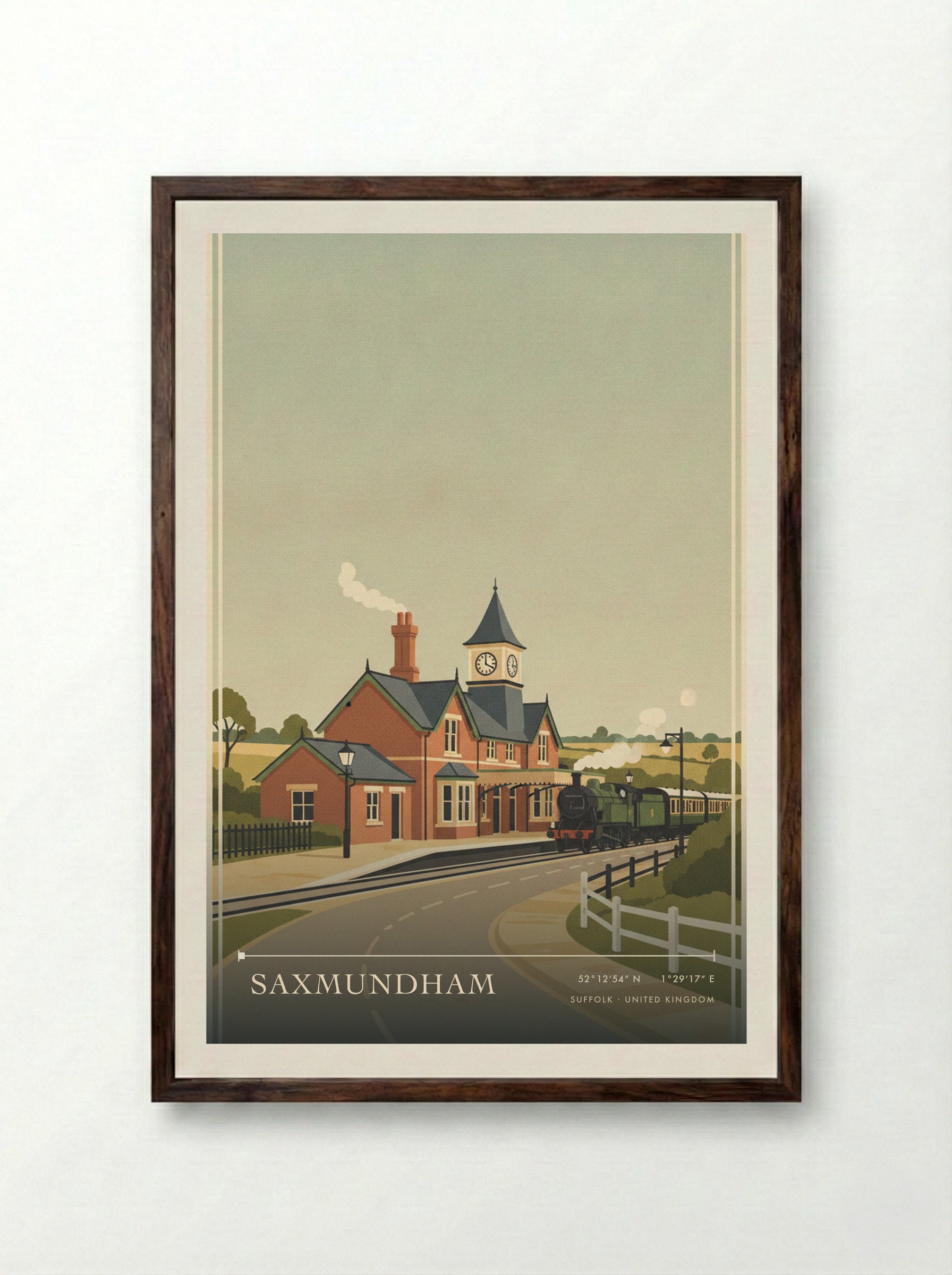 Saxmundham Suffolk United Kingdom Travel Poster - Framed Print Dark Wood