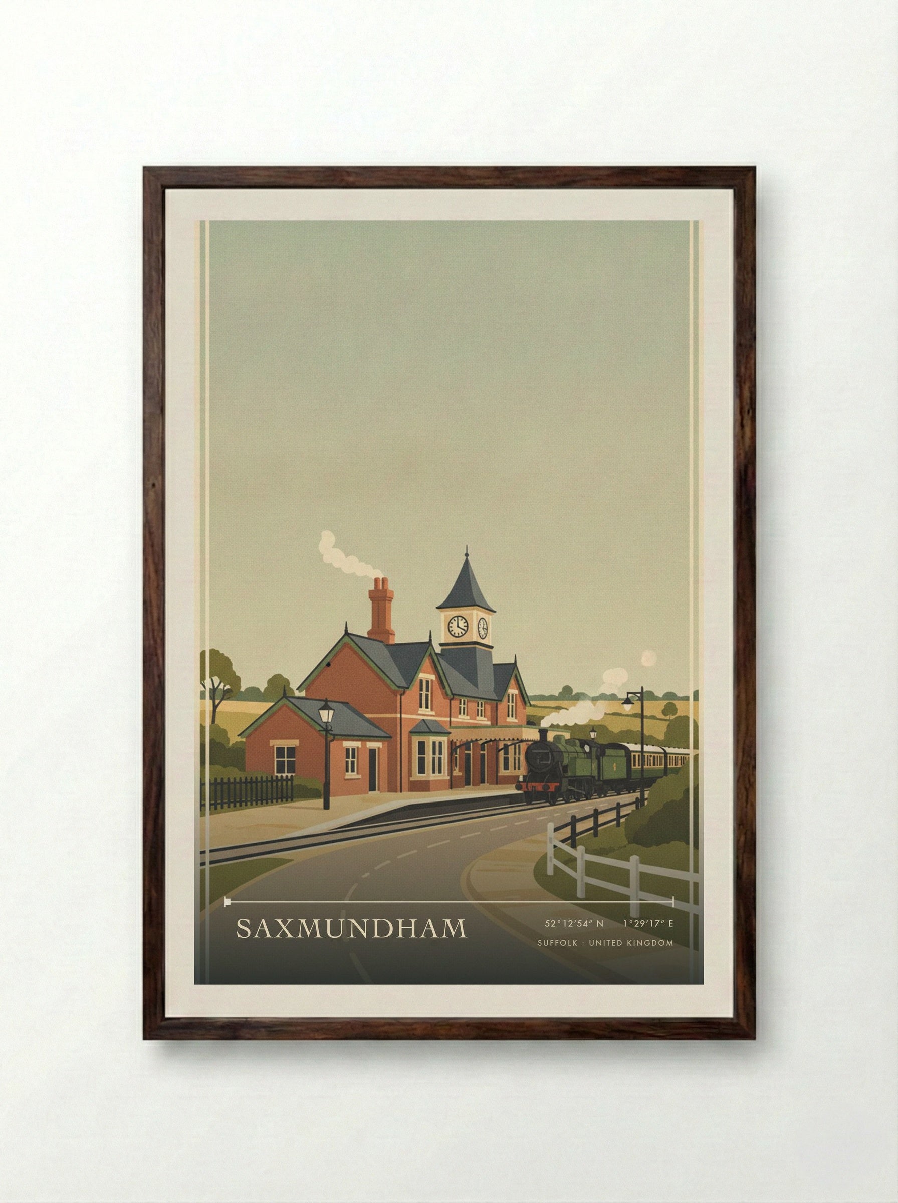 Saxmundham Suffolk United Kingdom Travel Poster - Framed Print Dark Wood