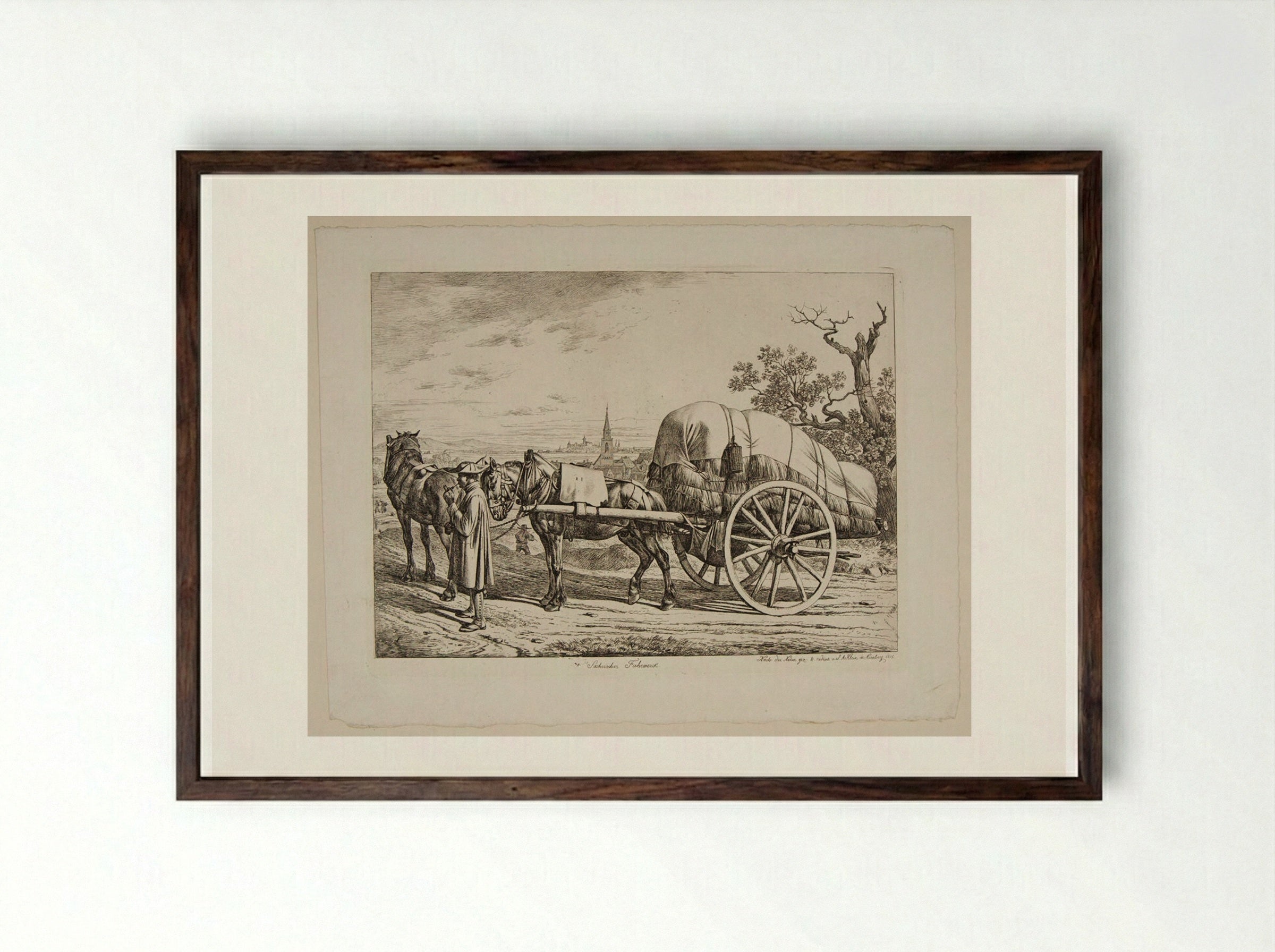 Saxon Wagon - Johann Adam Klein - Framed Print Dark Wood