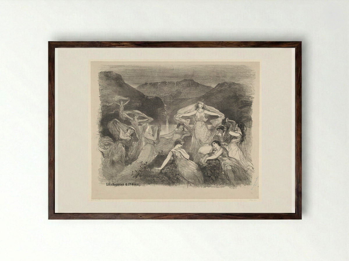 Scène uit ballet Zélie of de toversluier - Charles Rochussen - Framed Print Dark Wood