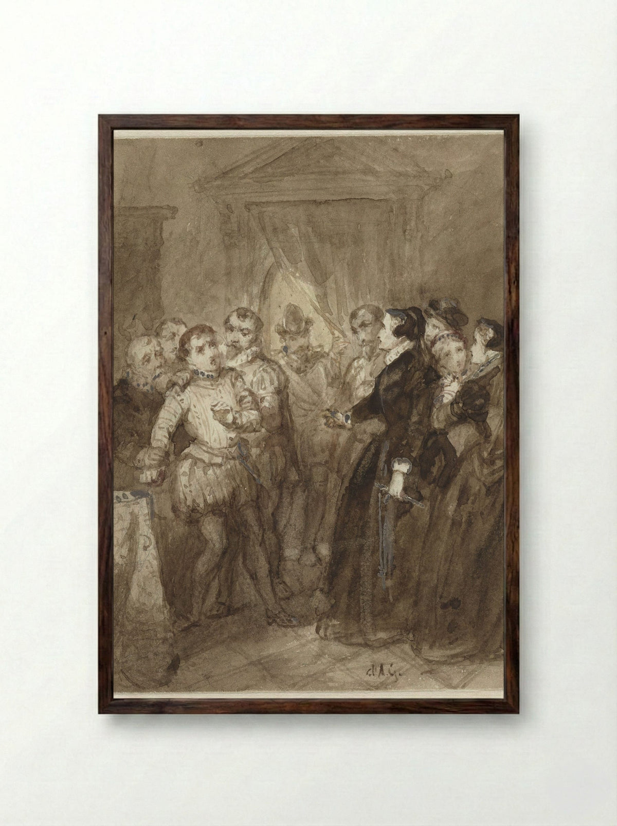Scène uit de Tachtigjarige Oorlog - Johannes Christiaan d' Arnaud Gerkens - Framed Print Dark Wood