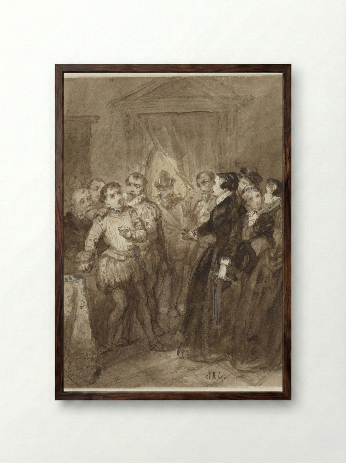Scène uit de Tachtigjarige Oorlog - Johannes Christiaan d' Arnaud Gerkens - Framed Print Dark Wood