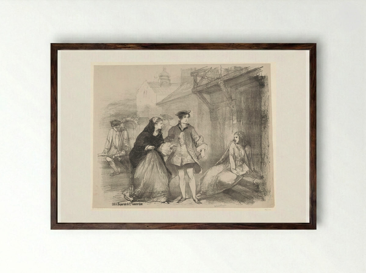 Scène uit toneelstuk De kaartlegster - Charles Rochussen - Framed Print Dark Wood